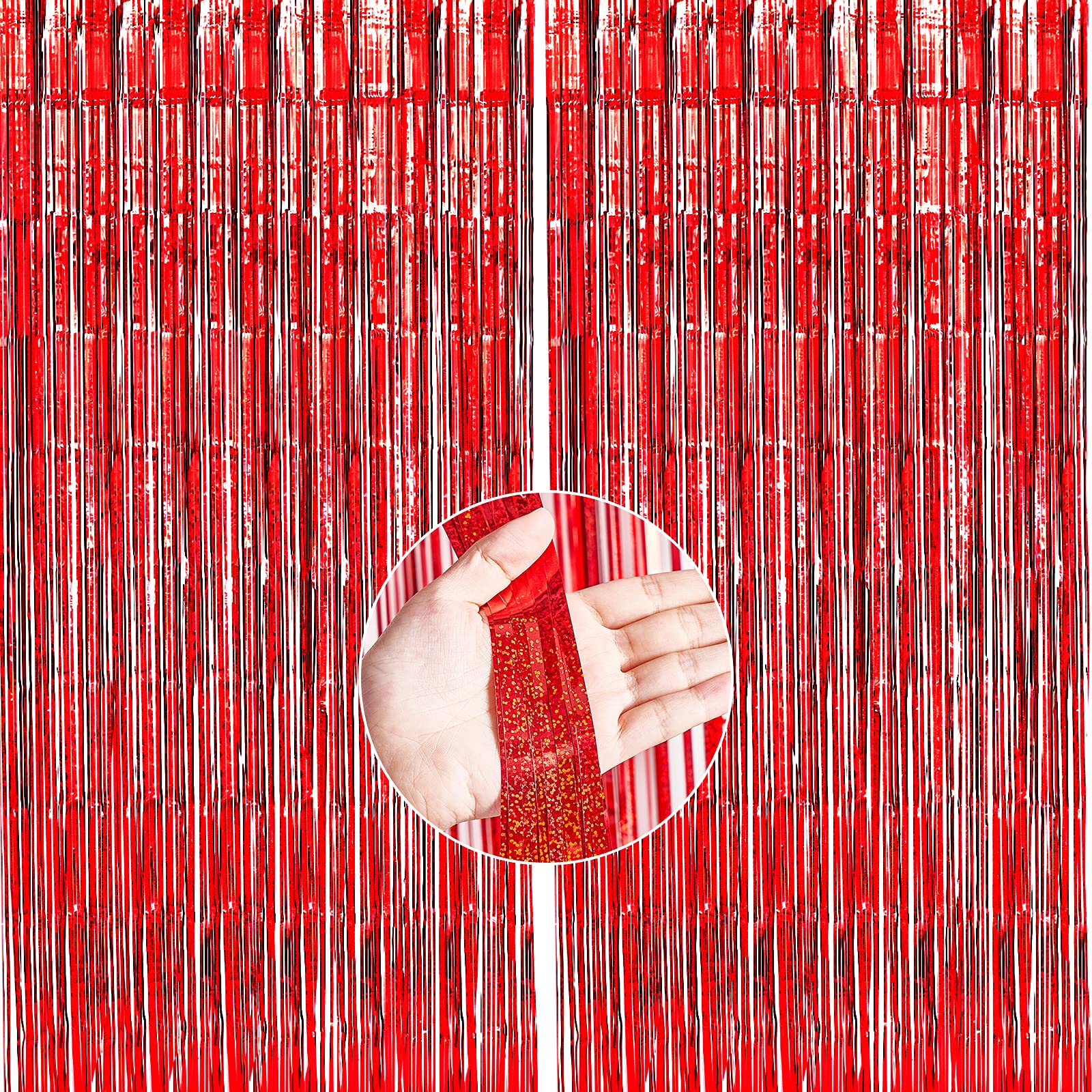 PartyWoo Red Foil Curtains - 2 Pack 3.3x6.6 ft Metallic Tinsel Streamers for Birthday Party Backdrop, Christmas Decorations & Door Shimmer - Perfect for Wedding, Baby Shower & New Year Party Decor