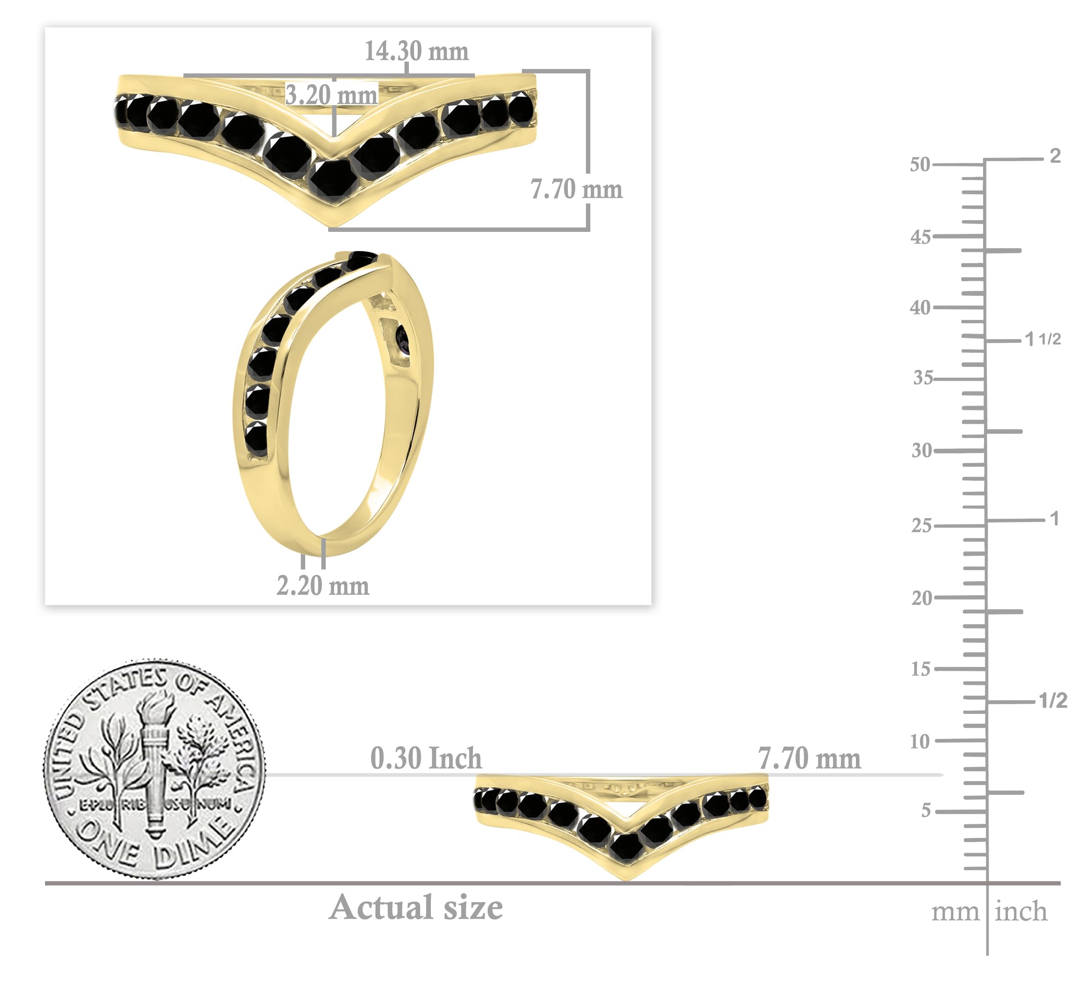 14K Gold Black Diamond Chevron Band for Her - Anniversary & Stackable Jewelry Gift