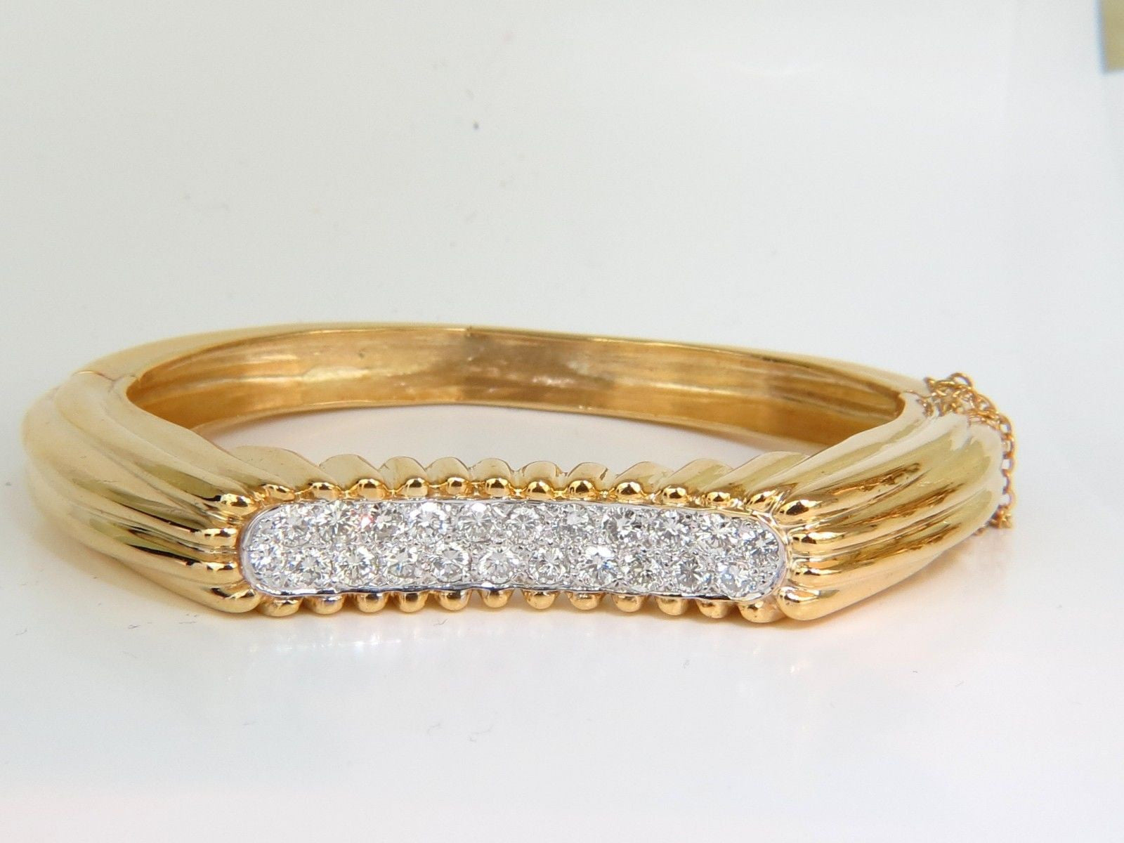 2.30CT Inverted Arch Grilled Wave Retro 14K Gold Diamond Bangle Bracelet for Women - Elegant Vintage Jewelry Gift for Anniversary, Wedding & Special Occasions
