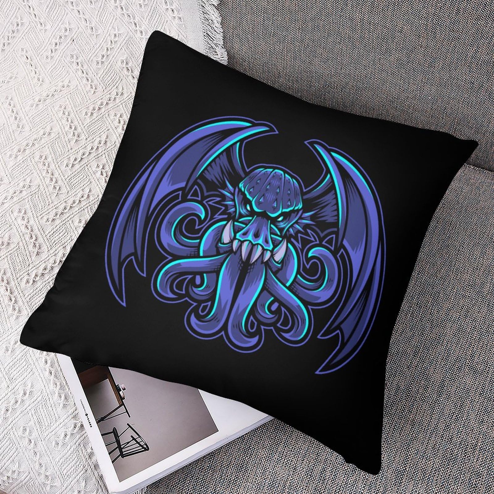 Cthulhu Esports Mascot Polyester Pillow Cover - Soft & Smooth 17x17 Inch Cushion Case for Sofa, Bed, Gaming Chair - Perfect for Gamers, Anime Fans & Home Decor