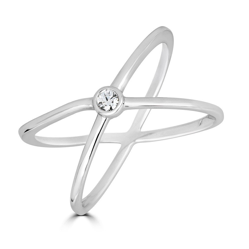 14K Gold 1/20 CTW Diamond Criss Cross Ring for Women - Elegant Stackable Wedding Band, Anniversary Gift & Everyday Jewelry - Perfect for Date Nights, Parties & Special Occasions