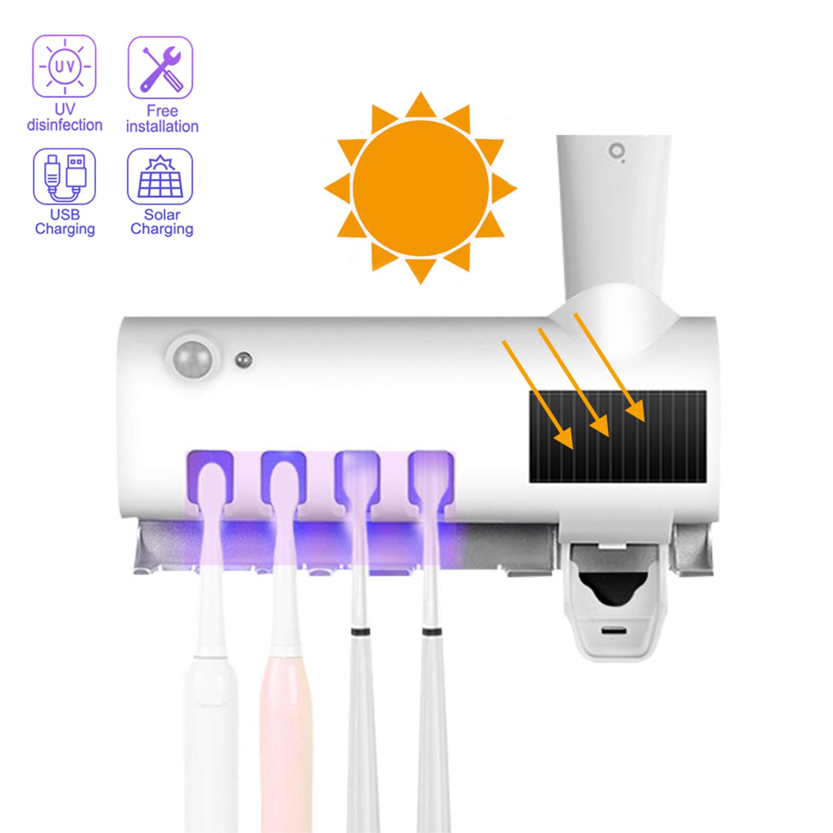 ÖSSZEFUT Wall Mounted Toothbrush Holder with USB Charging - 4 Slot Bathroom Organizer for Family & Kids | Perfect for Small Spaces, Travel, and Clutter-Free Countertops