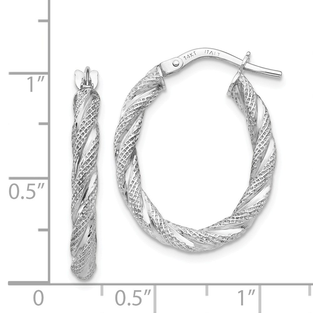 14K White Gold Twisted Texture Oval Hoop Earrings for Women - Elegant Dainty Everyday Jewelry for Work, Date Night & Special Occasions