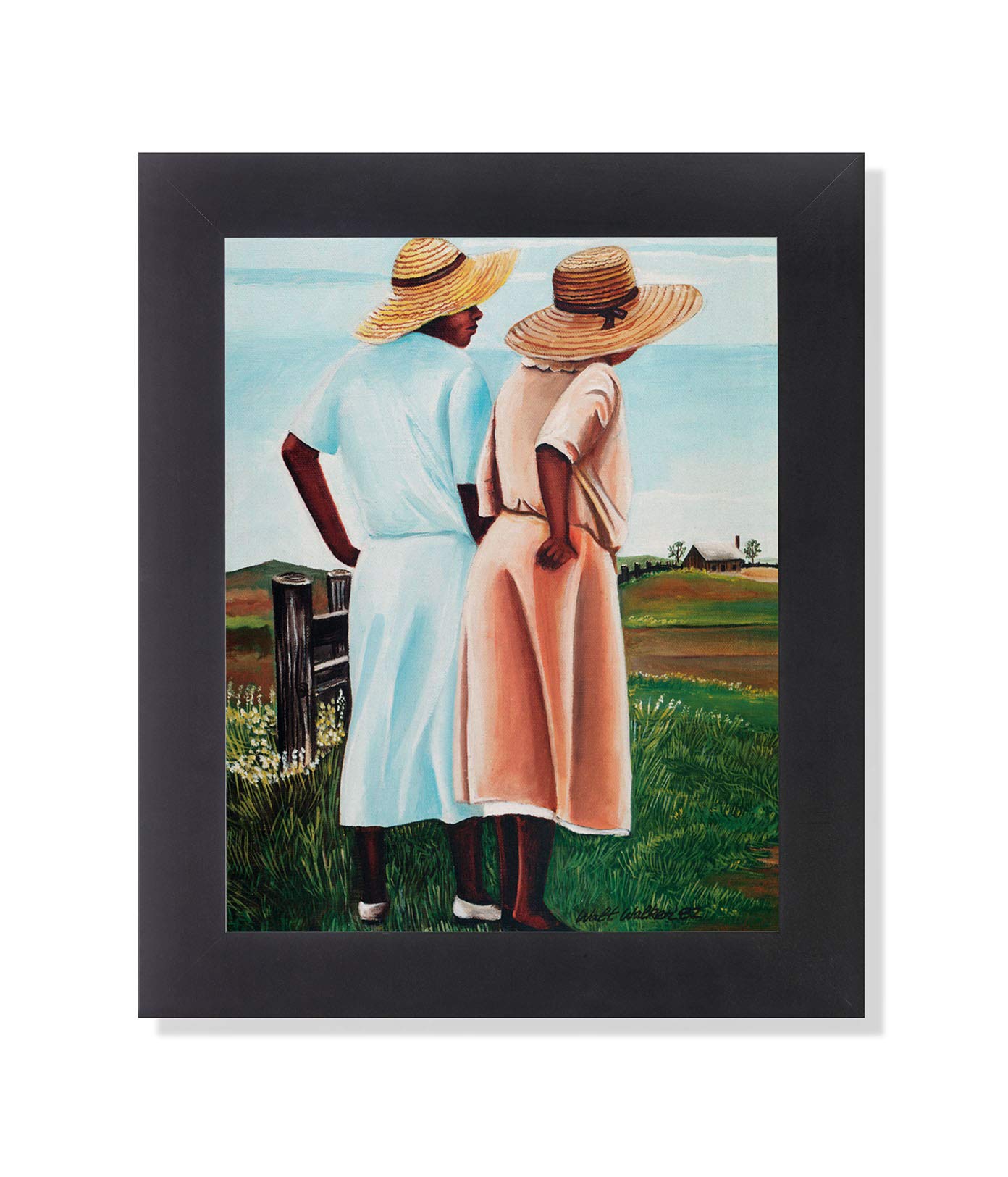 African American Sisters Farm Fence Wall Art Print - Framed Black Family Portrait Decor for Living Room, Bedroom & Office