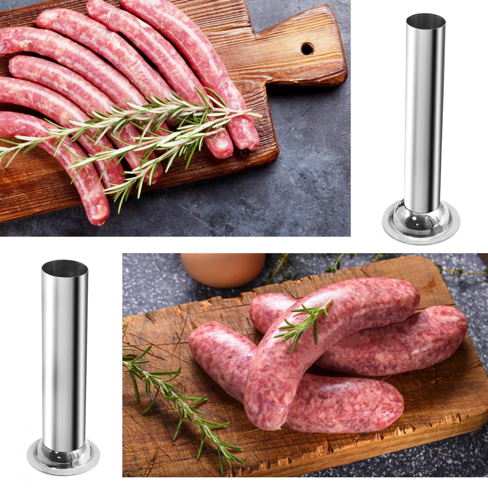 4Pcs Stainless Steel Sausage Stuffing Tubes & Nozzles for #5 Meat Grinder - Perfect for Homemade Sausage Making, Meat Processing, and Kitchen Food Prep