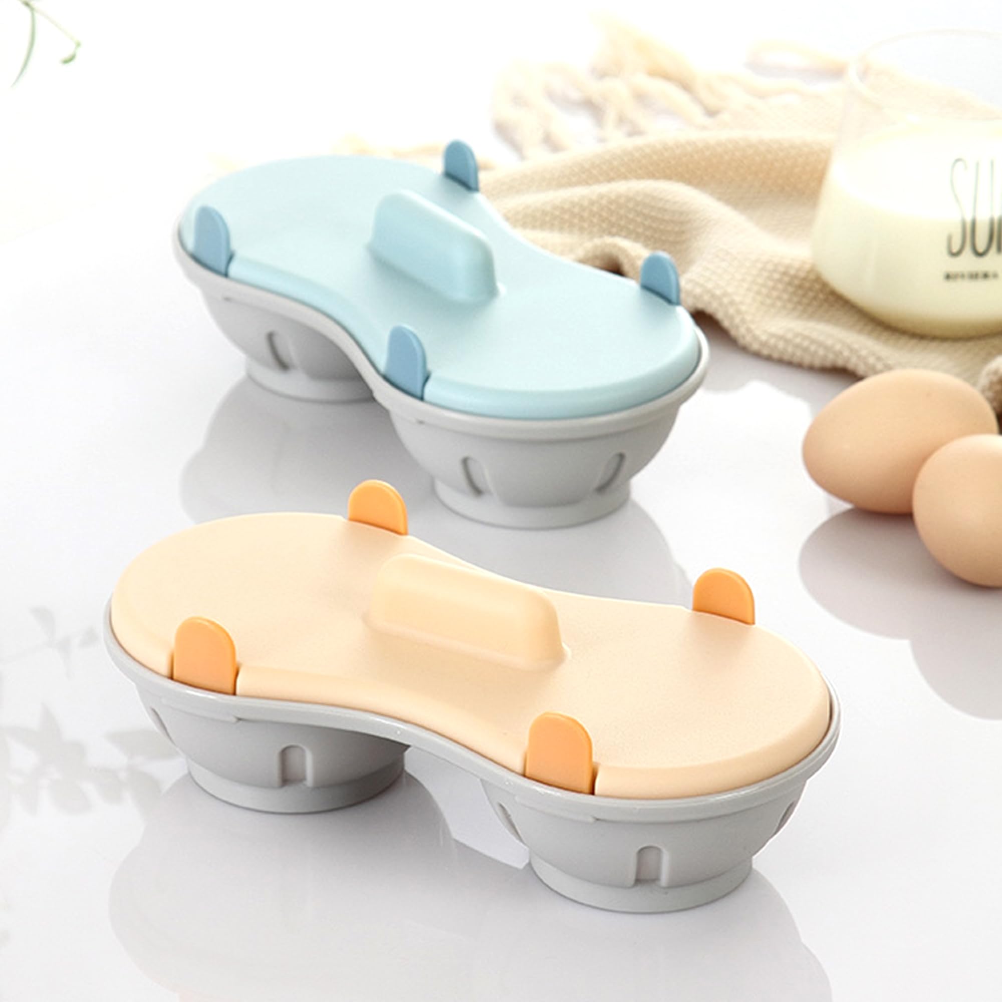 2 Cavity Microwave Egg Cooker - Double Row Poached Egg Maker for Quick Breakfast - Light Blue Kitchen Cooking Gadget - Perfect for Home, Office & Camping Meals