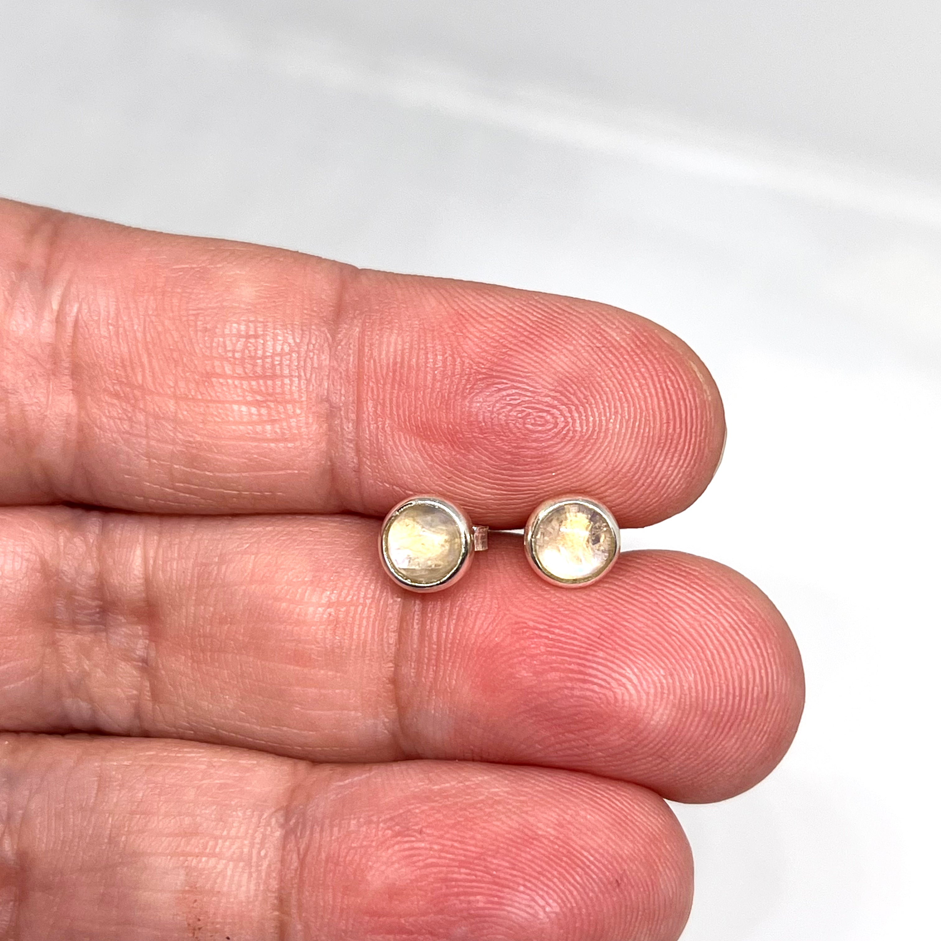 5mm Round Cabochon Bezel Set Stud Earrings - PSE016 | Dainty Jewelry for Everyday Wear, Gift for Her, Wedding & Party Accessories