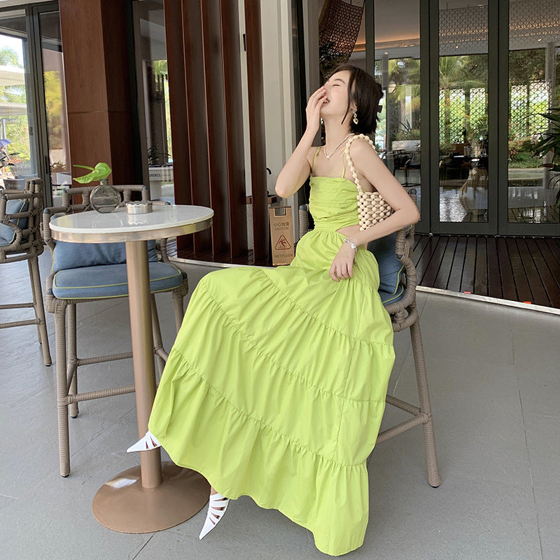 Elegant Green Spaghetti Strap Maxi Dress for Women | Flowy Summer Layered Dress | Perfect for Beach Vacations, Date Nights & Outdoor Weddings