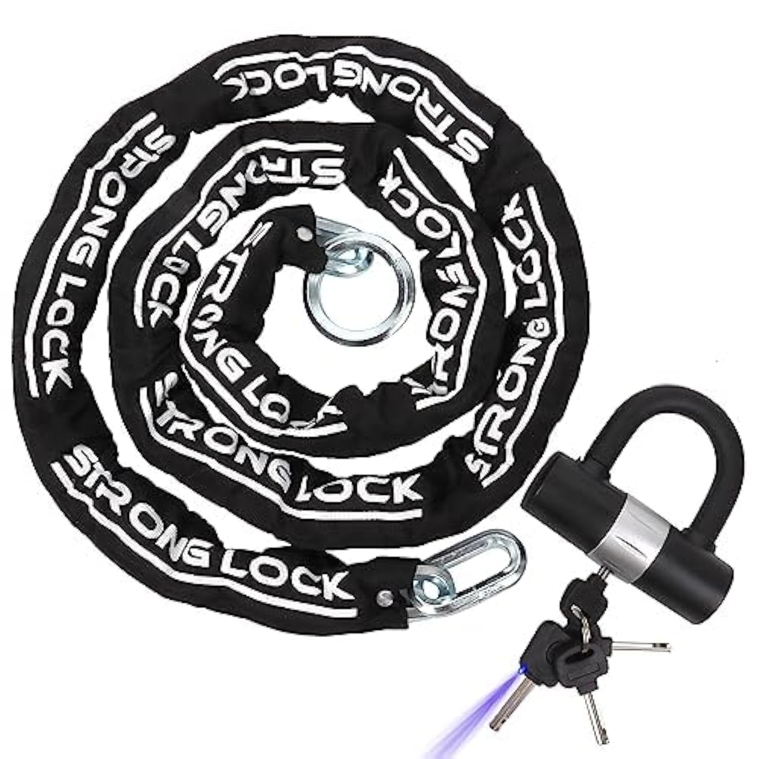 AKM 12mm Thick Heavy Duty Motorcycle Chain Lock - 8.2ft Super Long Anti-Theft Bike Lock with 16mm U Lock & 4 Keys - Secure Motorcycles, ATVs, Trailers, Containers - Perfect for Outdoor Parking, Storage Yards & Road Trips