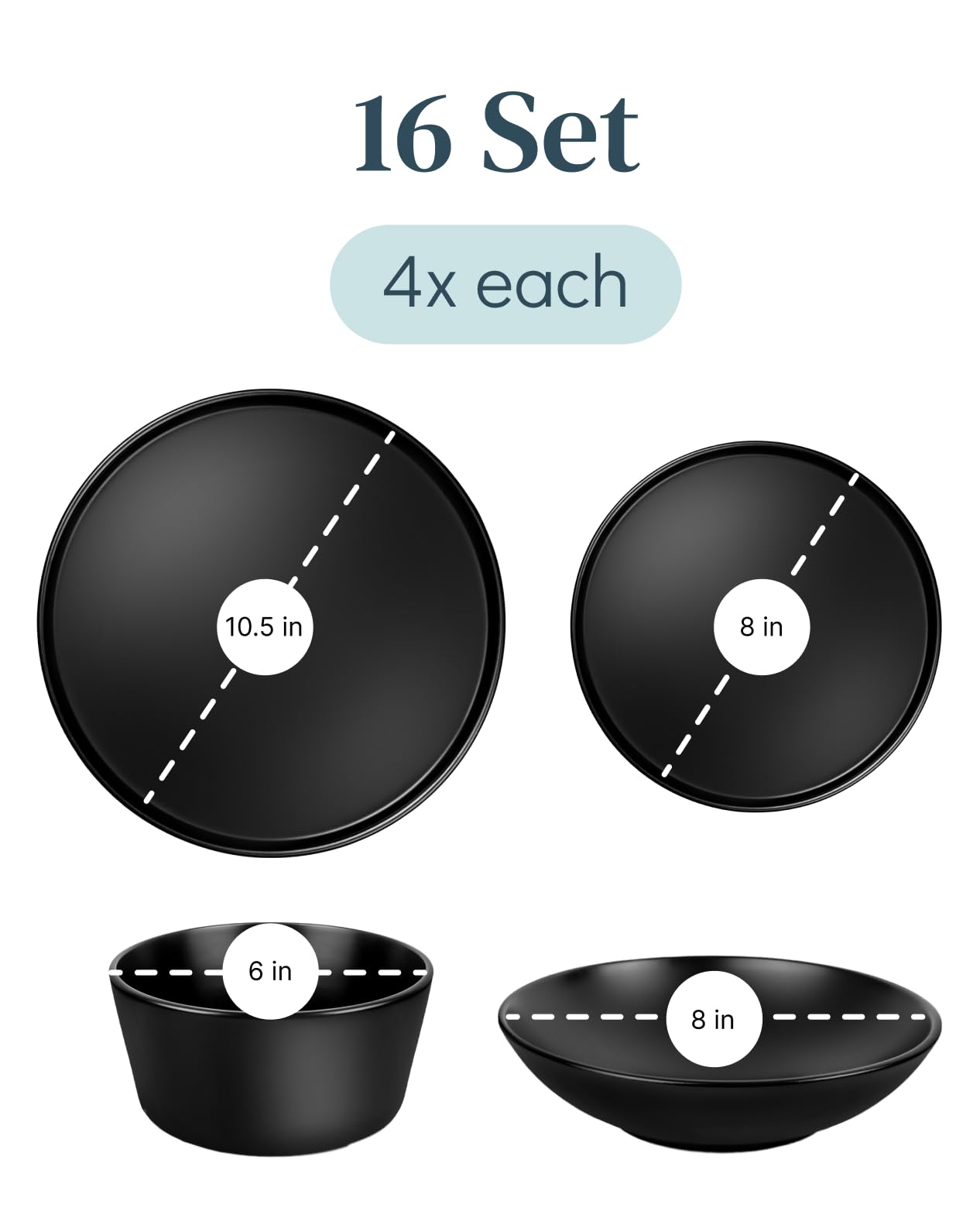 Matte Black Dinnerware Set for 4-16 People - Ultra Chic Black Stoneware Plates & Bowls Set - Dishwasher & Microwave Safe Ceramic Tableware - Elegant Black Dishware for Dining, Restaurants & Home Decor