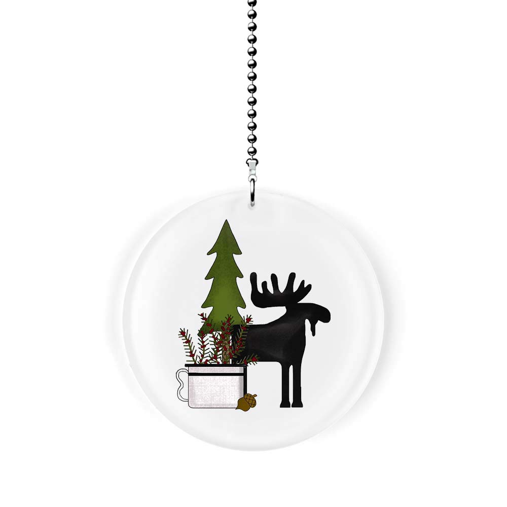 Rustic Moose Silhouette with Berries and Pine Fan Pull - Cabin Decor Light Switch Pull for Farmhouse, Lodge & Rustic Home Decor