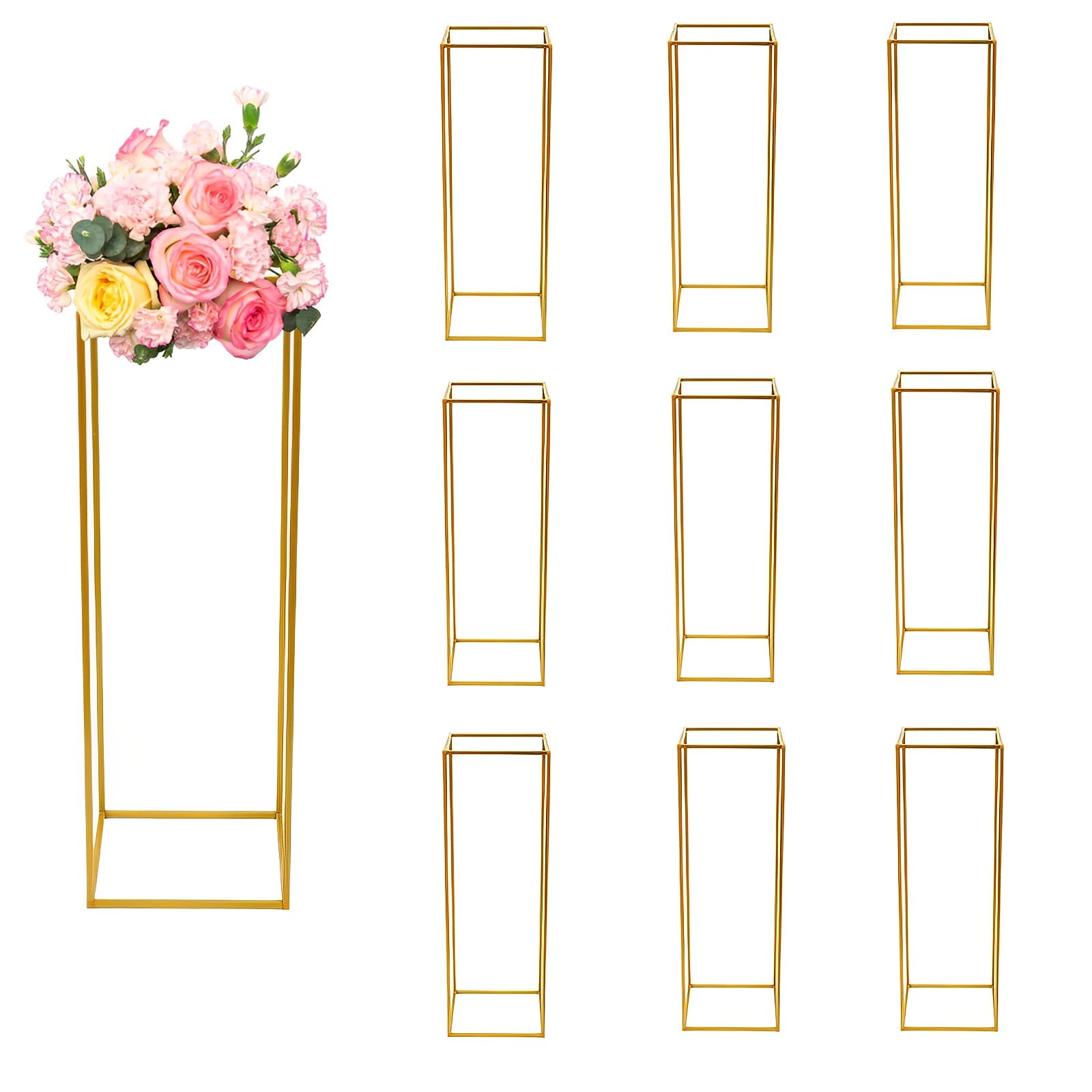 10Pcs 31.5inch/80cm Gold Wedding Flower Stand - Detachable Metal Vase Column, Geometric Centerpiece for Tabletop Flower Arrangement | Perfect for Wedding Decor, Reception Centerpieces, and Home Floral Displays
