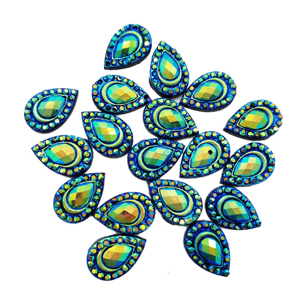 Peacock Teardrop Face Paint Gems - 12mm Flat Back Resin Rhinestones for Clown Makeup & Costume Accessories - 20/Pack for DIY Crafts, Halloween, and Party Decor