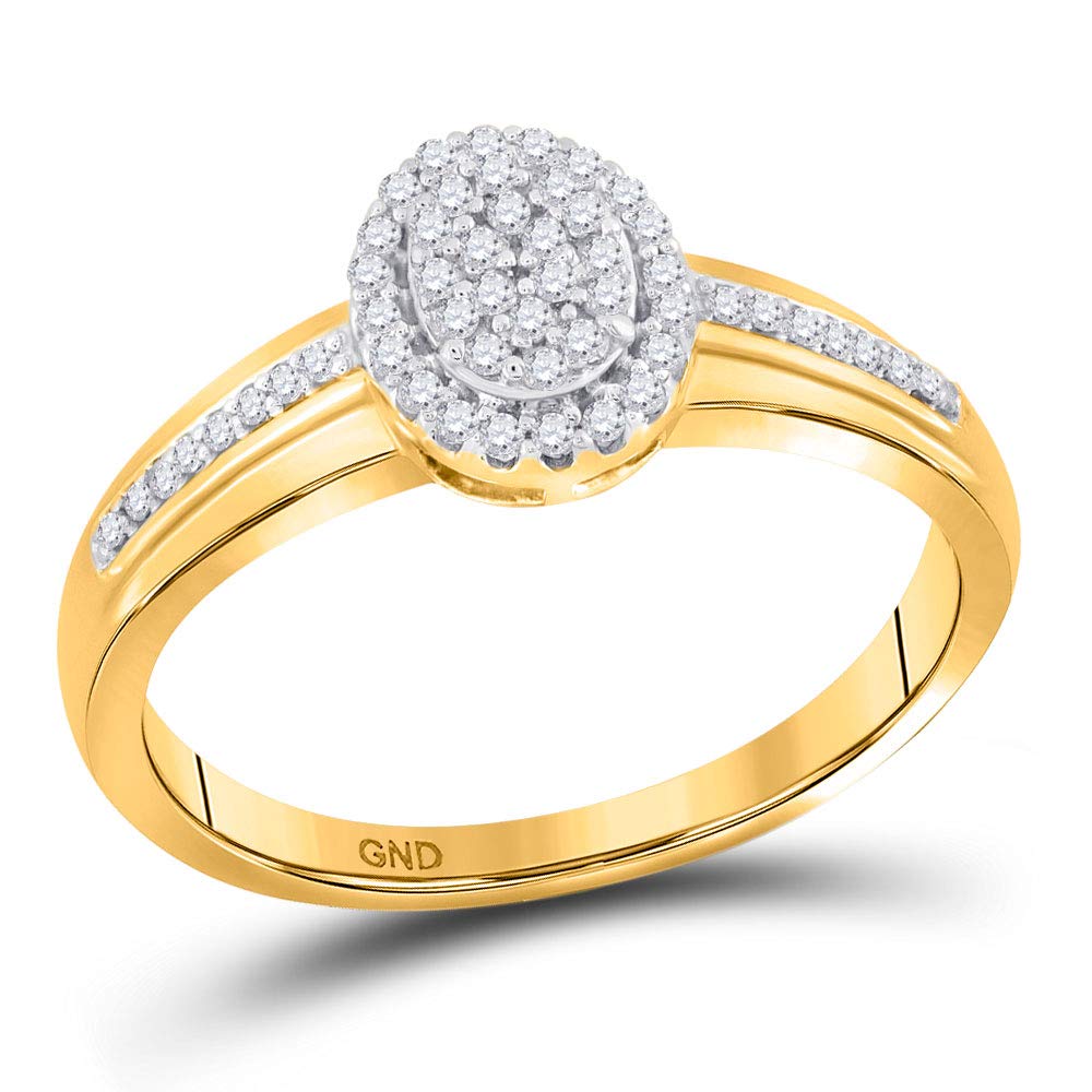 FB Jewels 10K Yellow Gold Women's Round & Oval Diamond Cluster Ring - 1/6 Cttw - Elegant Wedding, Anniversary & Gift Jewelry for Her