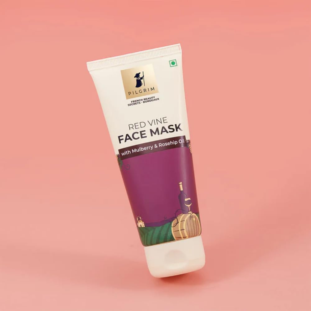 Pilgrim Anti-Aging Red Vine Face Mask with Mulberry Extracts & Rosehip Oil - Brightens Skin, Reduces Dark Spots & Blackheads - 100g - Perfect for Daily Skincare & Spa Treatments