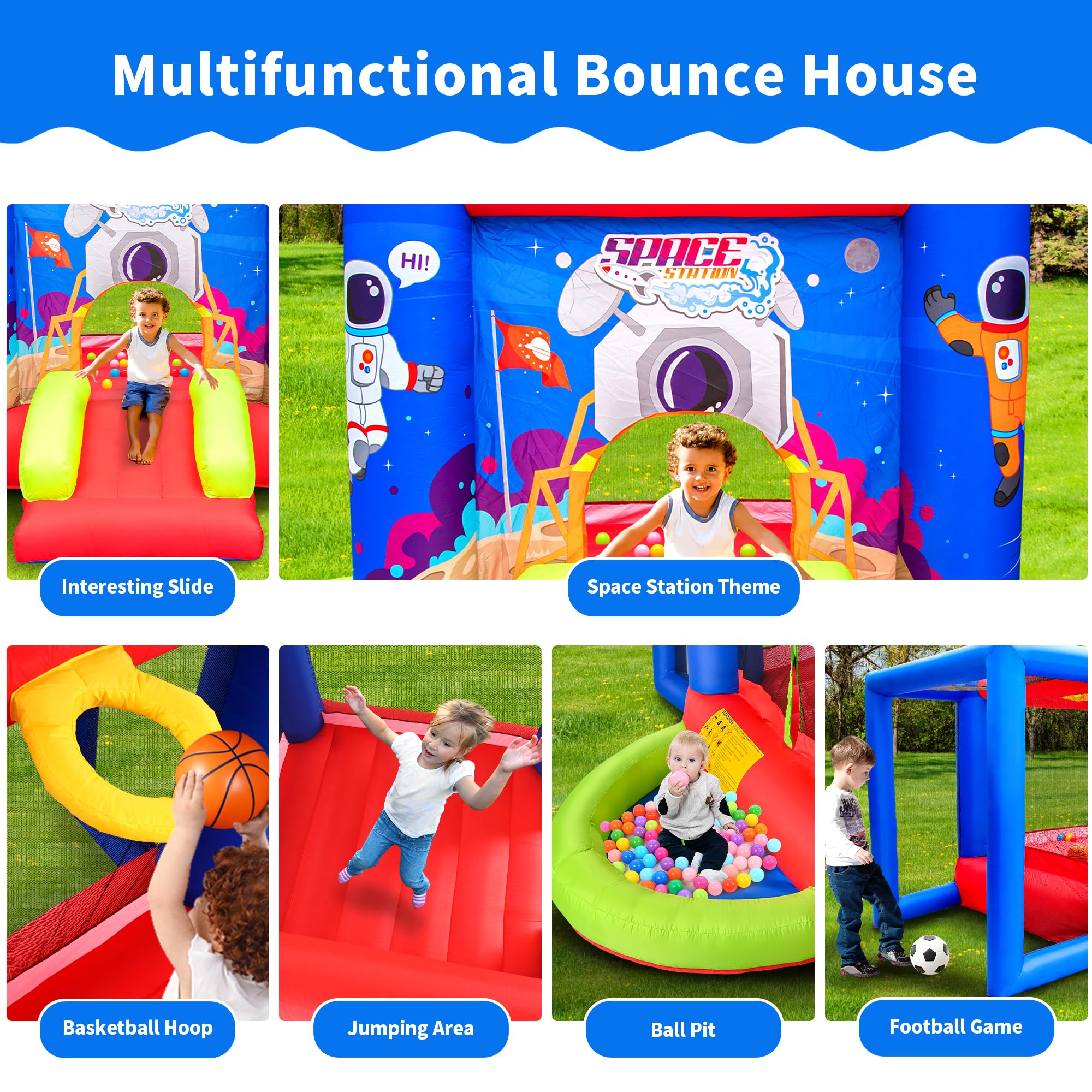 Best Inflatable Bounce House with Slide - Kids Jumping Castle with Blower & Wave Pool for Outdoor Birthday Parties, Backyard Fun, and Summer Water Play