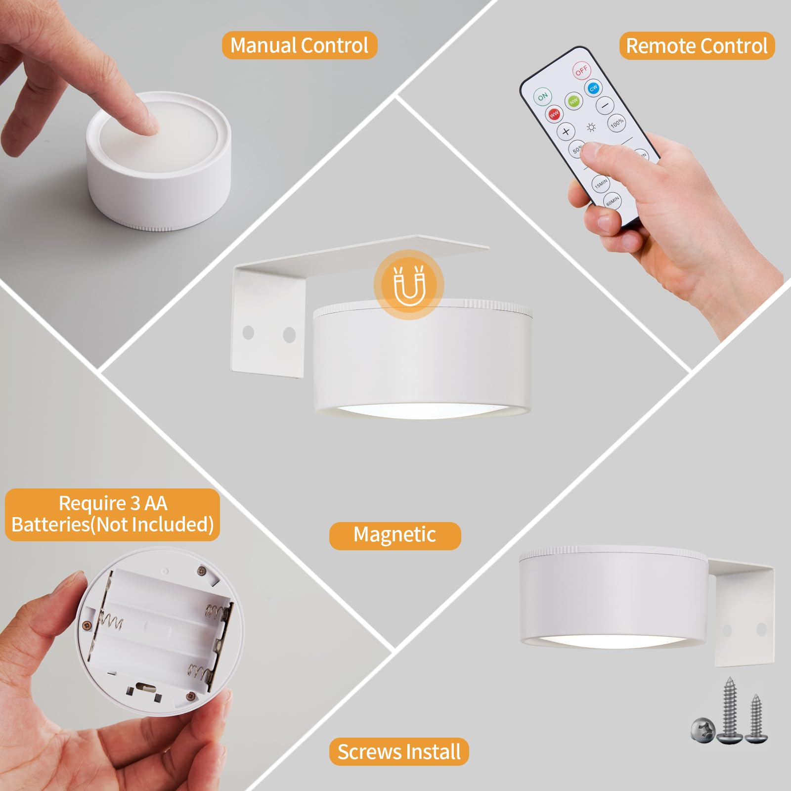3 Pcs Battery Operated LED Picture Lights for Wall Art - Wireless Magnetic Gallery Lighting with 3 Modes & Dimmable Timer - Perfect for Paintings, Posters, Photos and Home Decor (White)