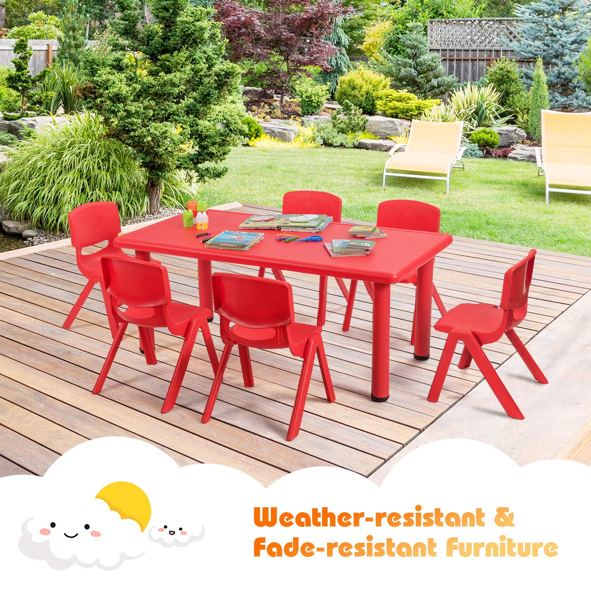 DORTALA Kids Daycare Table and Chairs Set - 6 Pcs Stackable Plastic Chairs with 48