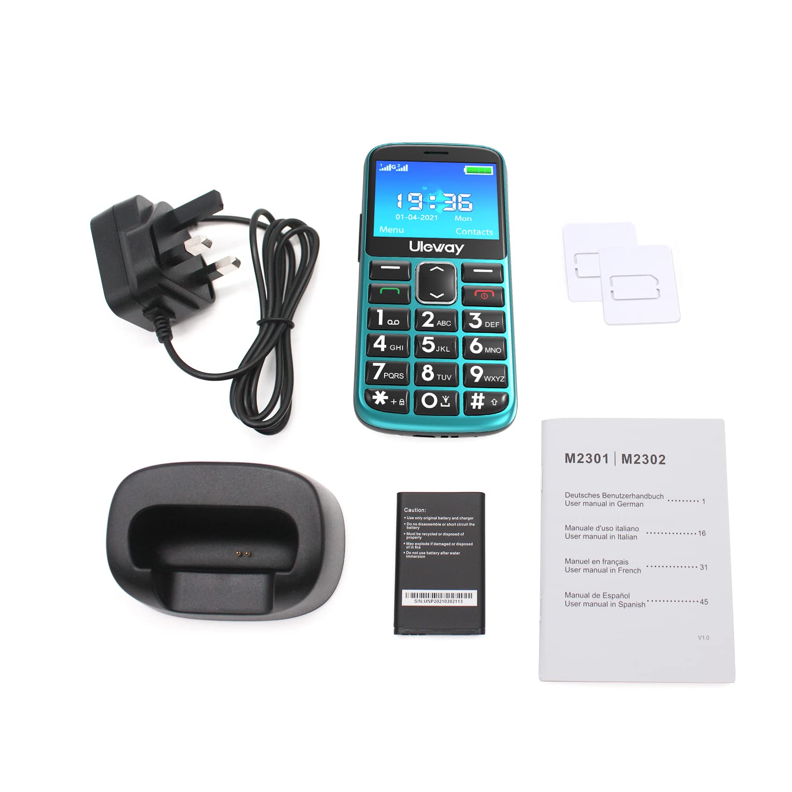Uleway Big Button Easy-to-Use Unlocked Senior Cell Phone - Dual SIM Basic Mobile Phone for Elderly with SOS Emergency Button, Charging Dock & Hearing Aid Compatible (HAC) - Perfect for Emergency Calls, Daily Communication & Independent Living