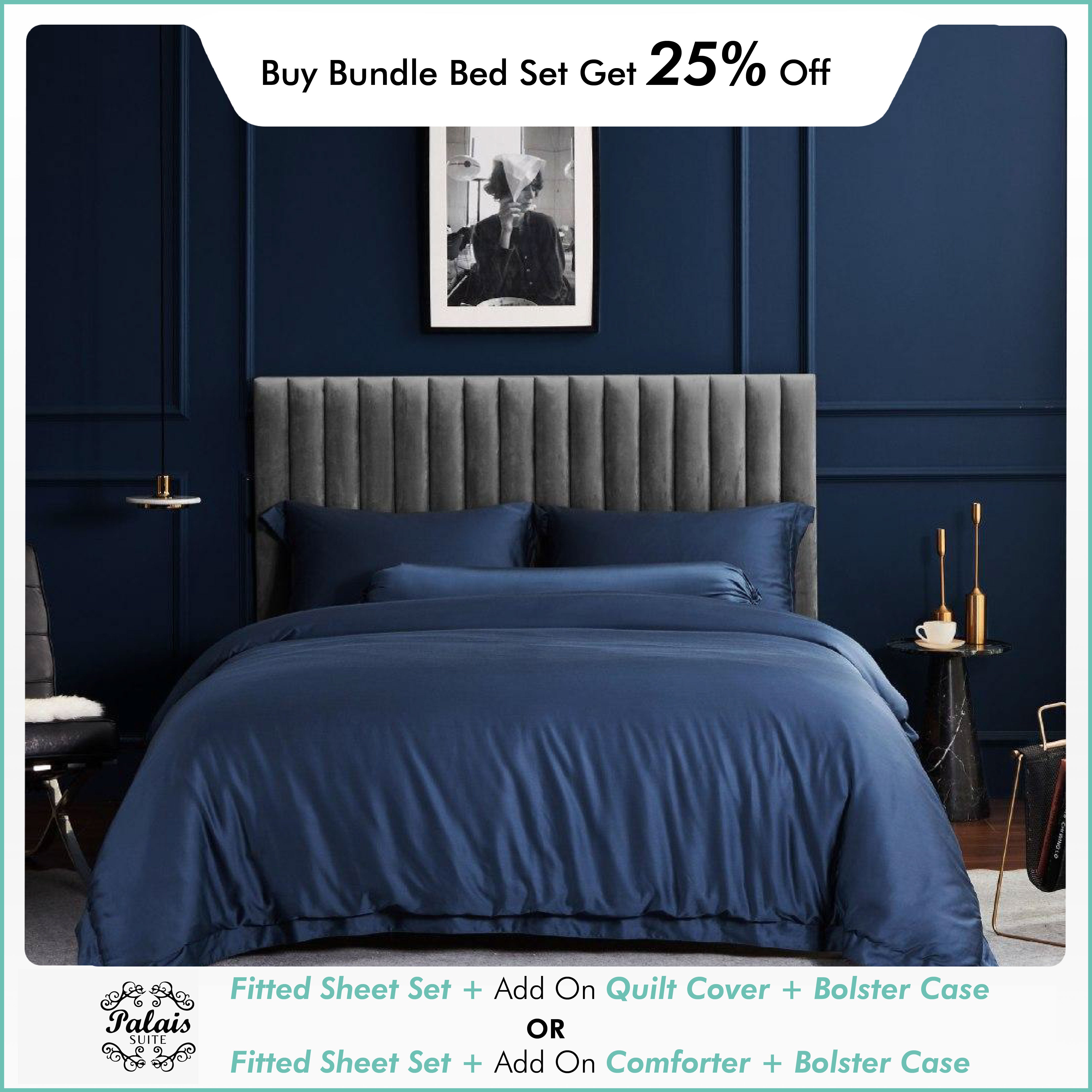 Premium TENCEL™ LF Empress Blue Fitted Sheet Set - Queen Size, Soft & Breathable Bedding for Luxurious Sleep - Perfect for Master Bedrooms, Guest Rooms & Hotels