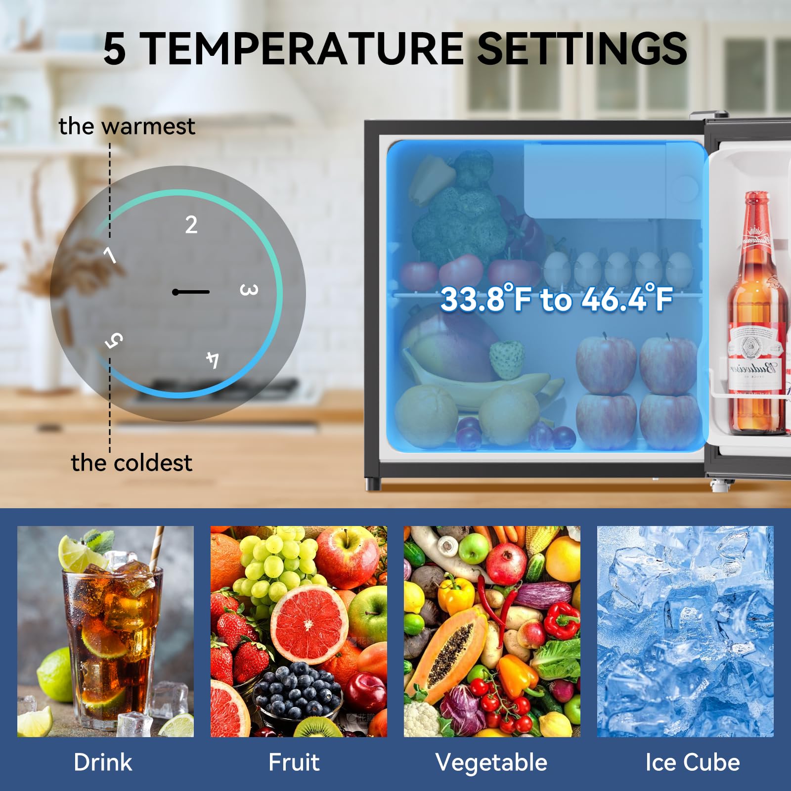 BANGSON 1.6 Cu.Ft Mini Fridge with Freezer - Energy Efficient, Ultra Quiet Compact Refrigerator for Office, Apartment, Dorm & Bedroom - Perfect for Storing Drinks, Snacks and Small Food Items