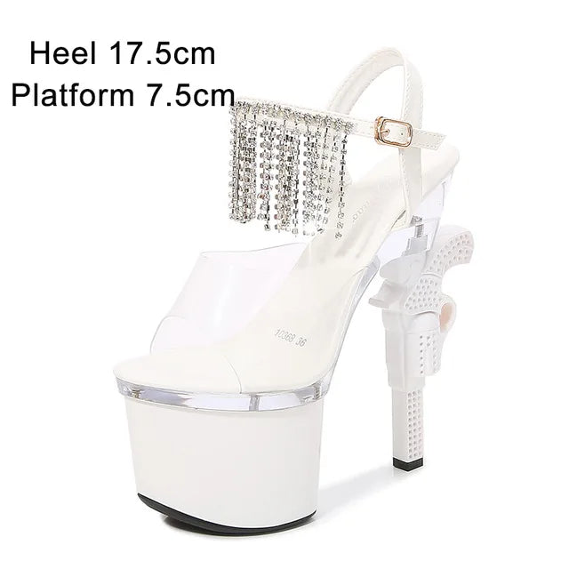 Sexy 17cm High Heel Platform Sandals for Women - Red Stiletto Wedding Shoes with Pistol Heel for Brides, Models & Evening Parties | Perfect for Prom, Runway Shows & Special Occasions