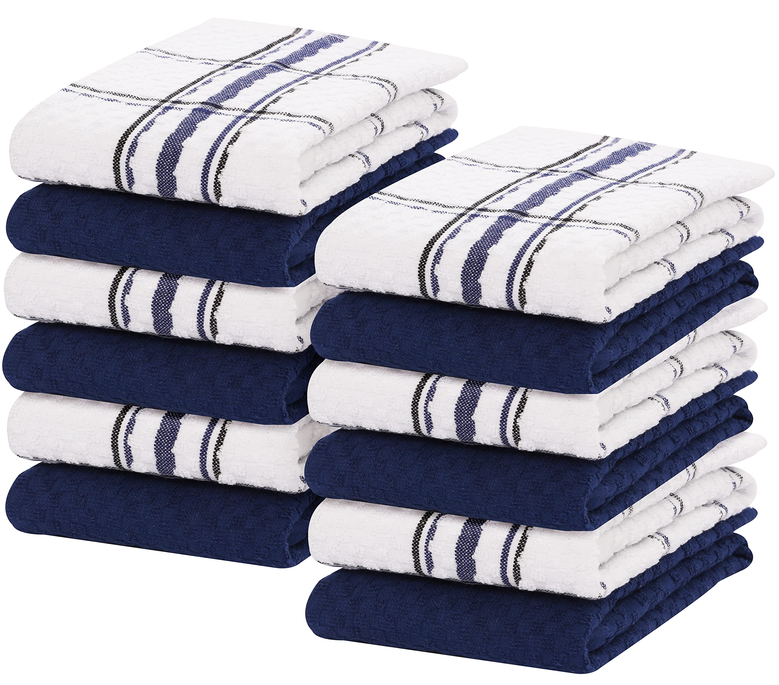 RUVANTI 12-Pack 100% Cotton Terry Kitchen Towels - Super Absorbent & Quick Drying Dish Towels, Washable Dish Cloths for Cleaning, Soft Tea Towels (15x25 Inches, Blue & White) - Perfect for Kitchen, Dining, and Household Cleaning Tasks