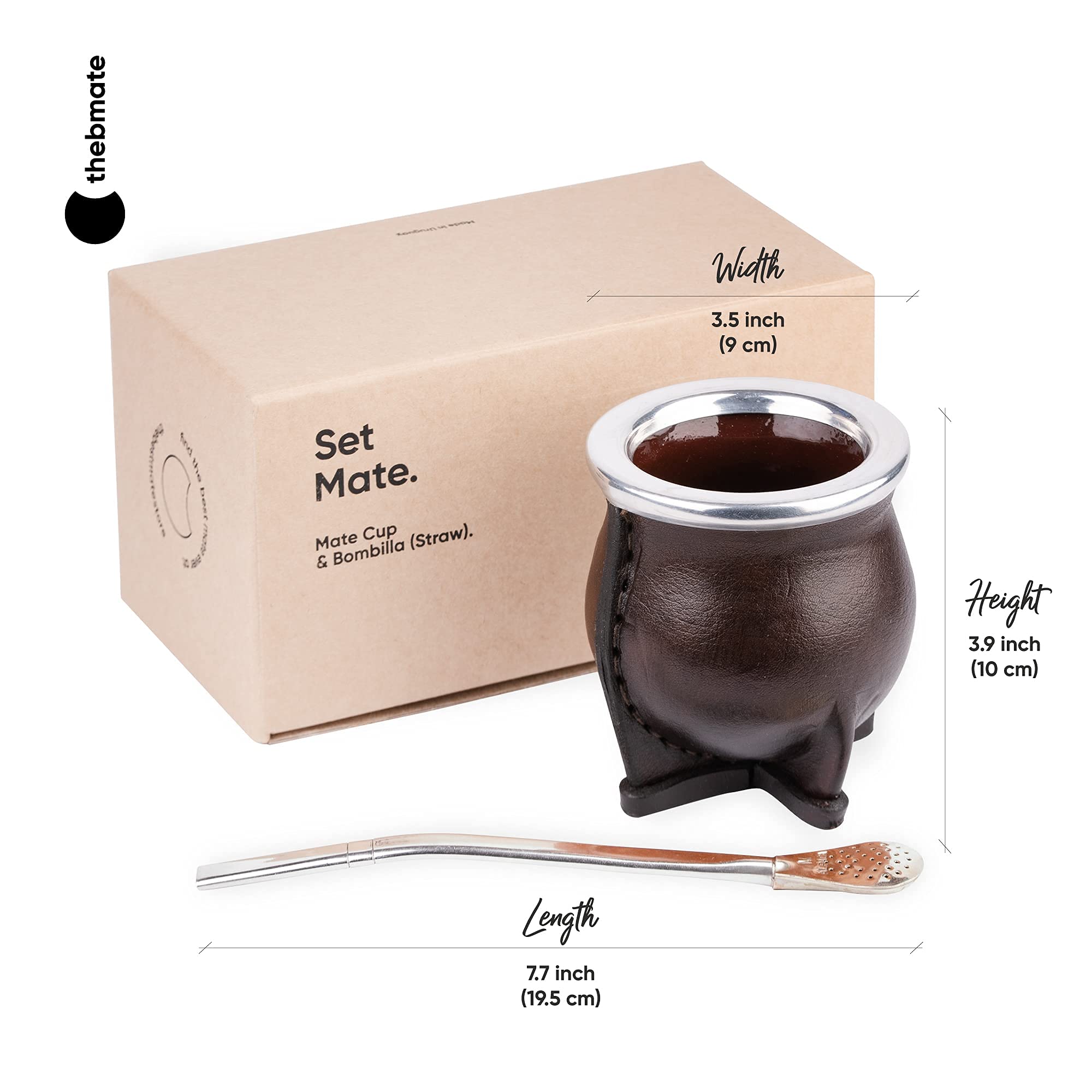 Premium Yerba Mate Cup Set - Handmade Ceramic & Leather - German Silver Straw - Perfect for Travel & Office Use