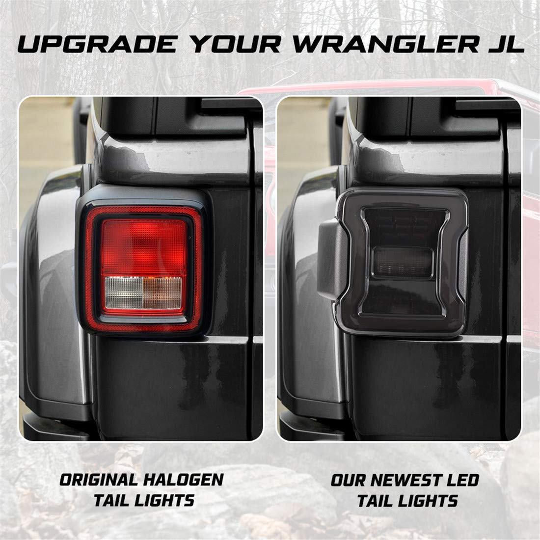 Kiwi Master Smoked LED Tail Lights for 2018-2025 Jeep Wrangler JL & 4xe - Black Housing with Tinted Lens (Pair) - Off-Road & Night Driving Safety Upgrade