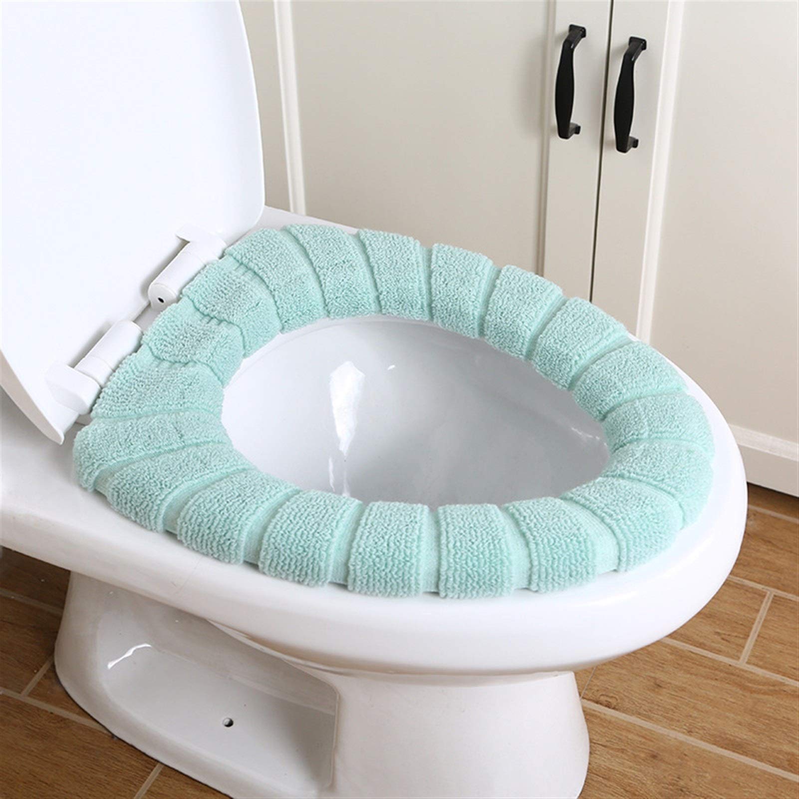 Zeess Universal 30cm Soft Warm Toilet Seat Cover - Washable Winter Toilet Seat Cushion with Thick Padding, Non-Slip Bathroom Mat (Green) - Perfect for Cold Weather Comfort in Bathrooms & RVs