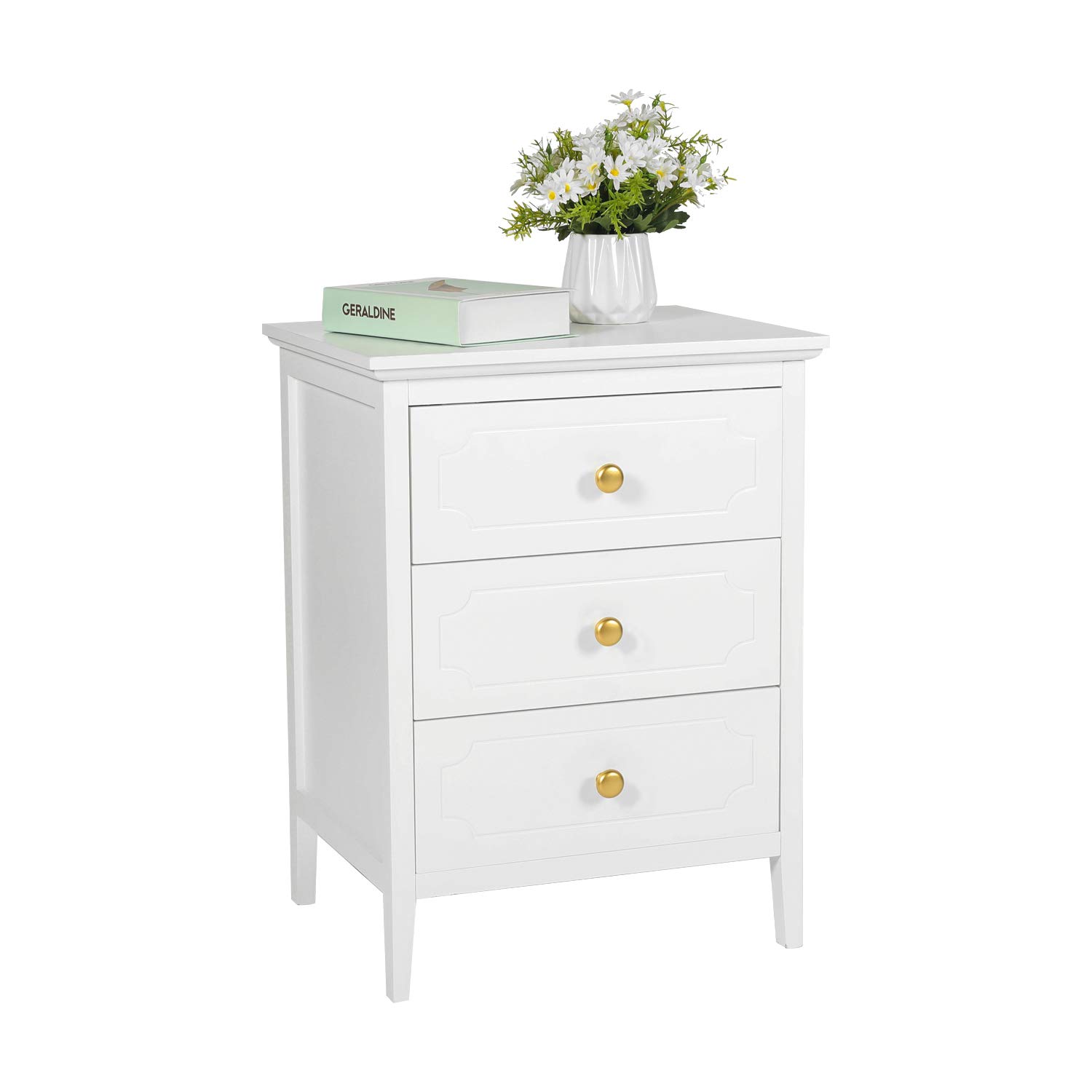 3-Drawer White Nightstand with Storage - Modern Bedside Table for Bedroom & Living Room - Compact End Table (18.9 Inches, Set of 1) - Perfect for Small Spaces, Apartment Decor & Guest Room Furniture