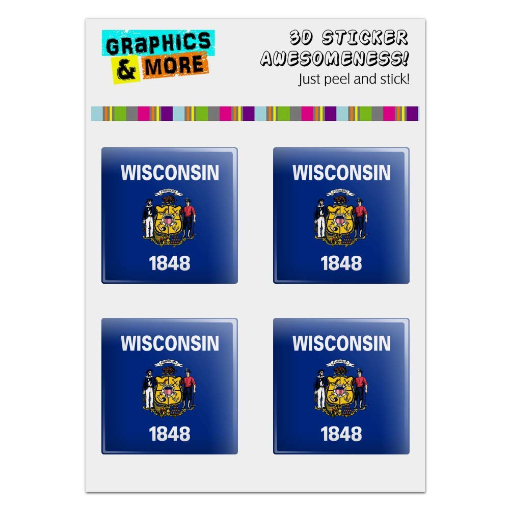 Wisconsin State Flag Resin-Topped Stickers - Set of 4 for Computer Case Modding, Laptop Decals & DIY Projects | Durable Emblem Badges for Gamers and Tech Enthusiasts