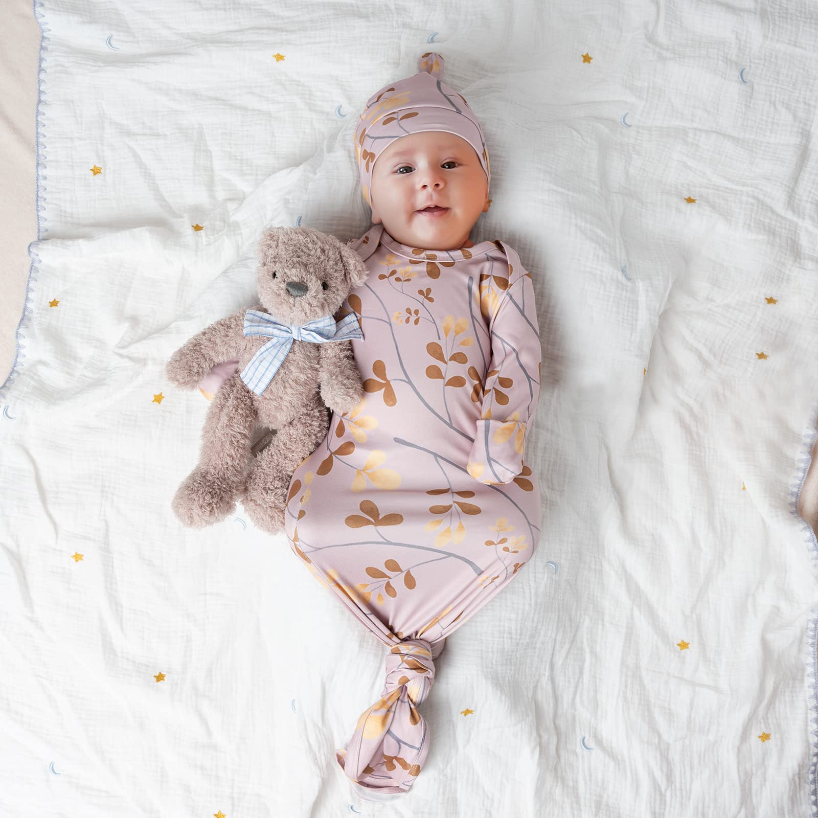 Soft Baby Knotted Gown for Newborn Girls - Hospital Outfit with Mittens for Comfortable Sleep