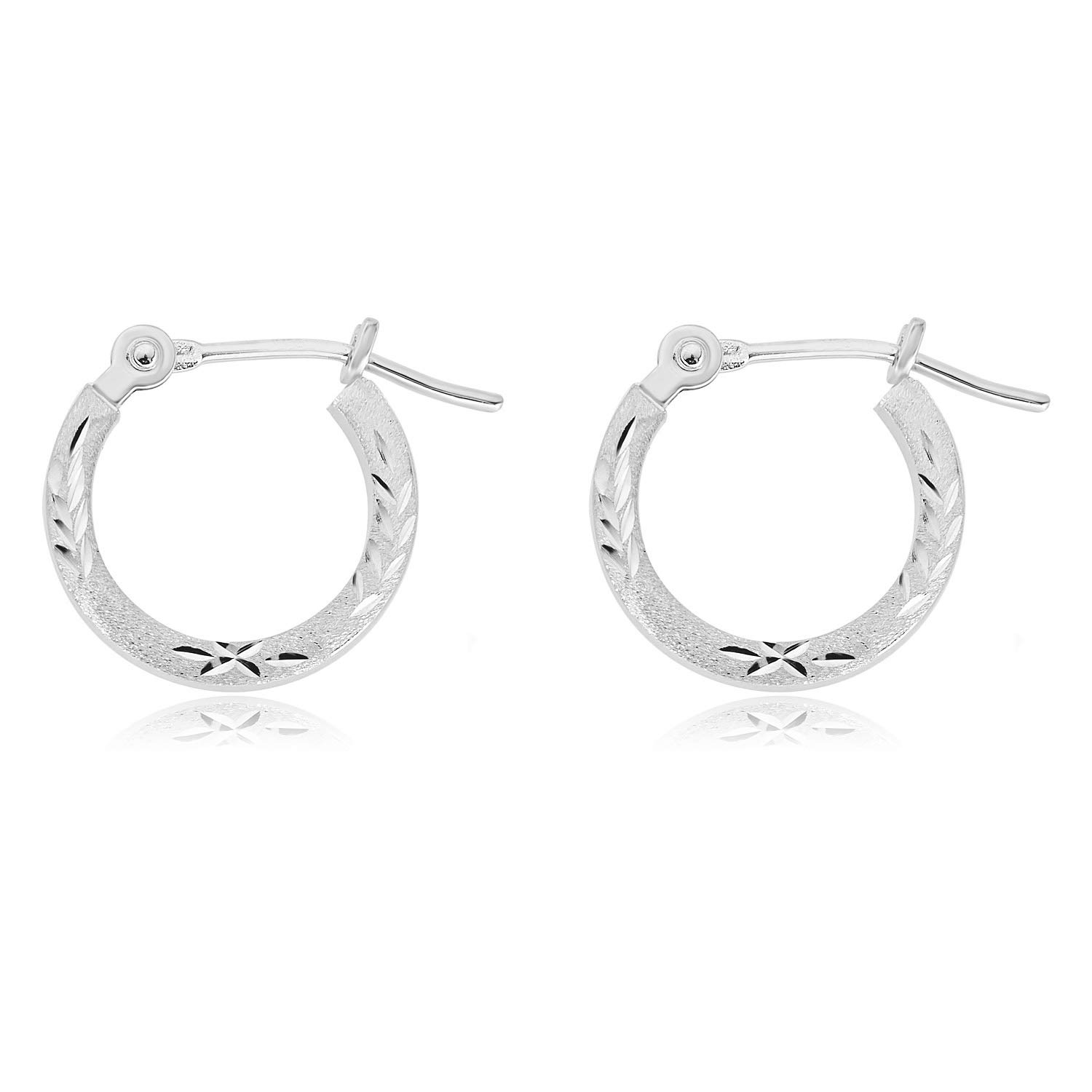 AVORA 14K White Gold Diamond-Cut Hoop Earrings for Women - Classic Dainty Everyday Jewelry - Perfect for Work, Date Night & Special Occasions