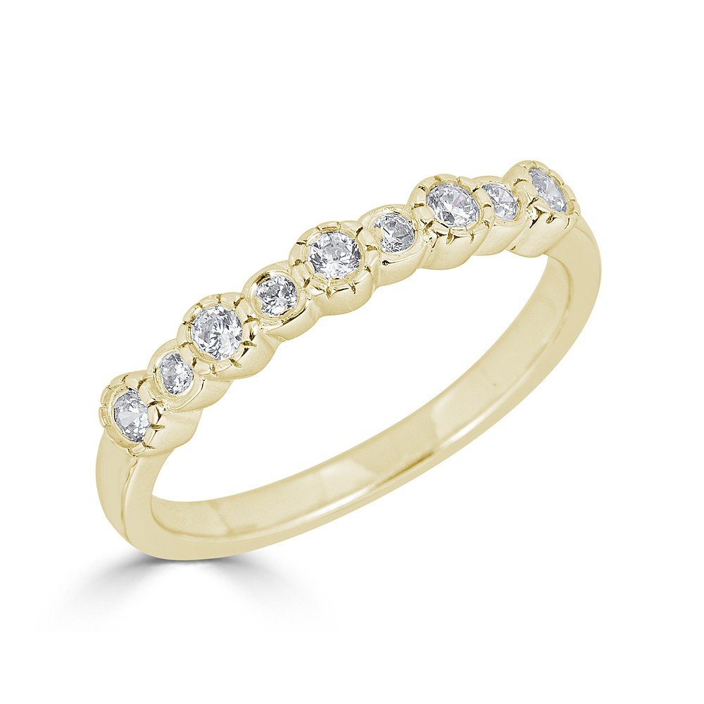 14KT Gold 1/5 CTW Diamond Alternating Bezel Set Band Ring for Women - Elegant Wedding, Engagement & Anniversary Jewelry Gift