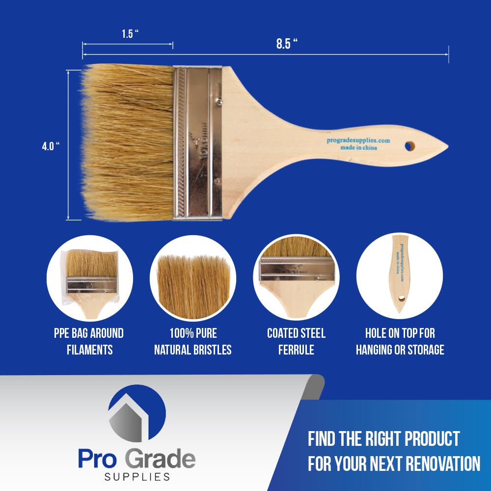 Professional Grade 4 Inch Chip Paint Brushes - Pack of 24 Light Brown Artist Brushes for Oil, Acrylic & Watercolor Painting - Perfect for Canvas, Wood & DIY Crafts