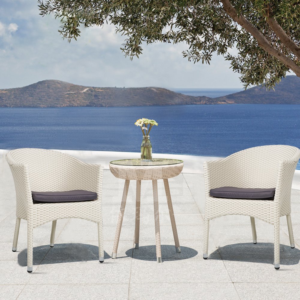 2-Piece Stackable Patio Rattan Wicker Chair Set with Cushions & Arms - Outdoor Dining & Coffee Table Seating for Garden, Balcony, and Poolside Relaxation