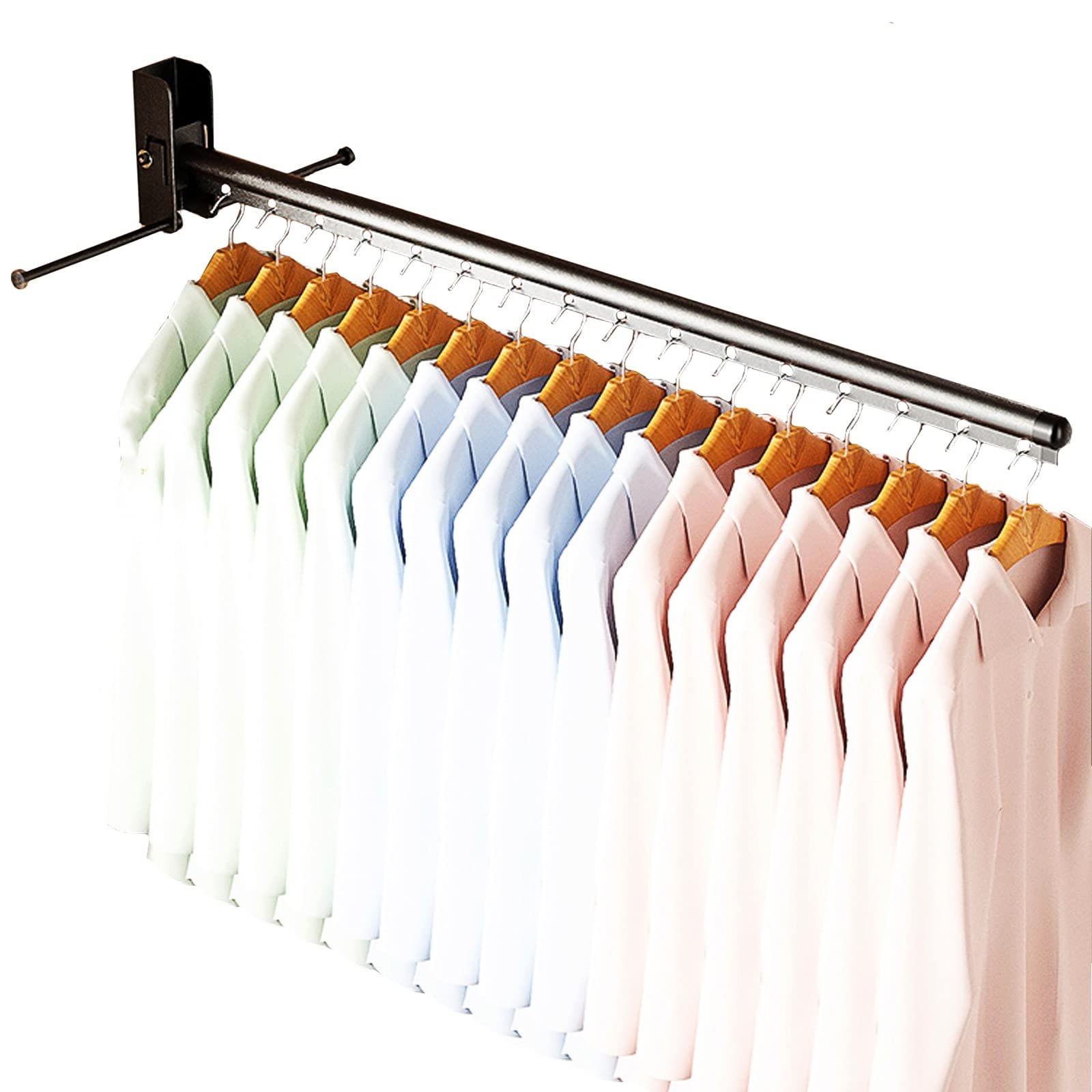 SKIITOON Retractable Wall Mounted Clothes Drying Rack - Foldable Laundry Hanger for Indoor Clothes Storage & Organization - Space Saving Black Clothes Rack for Small Apartments, Dorms & Laundry Rooms