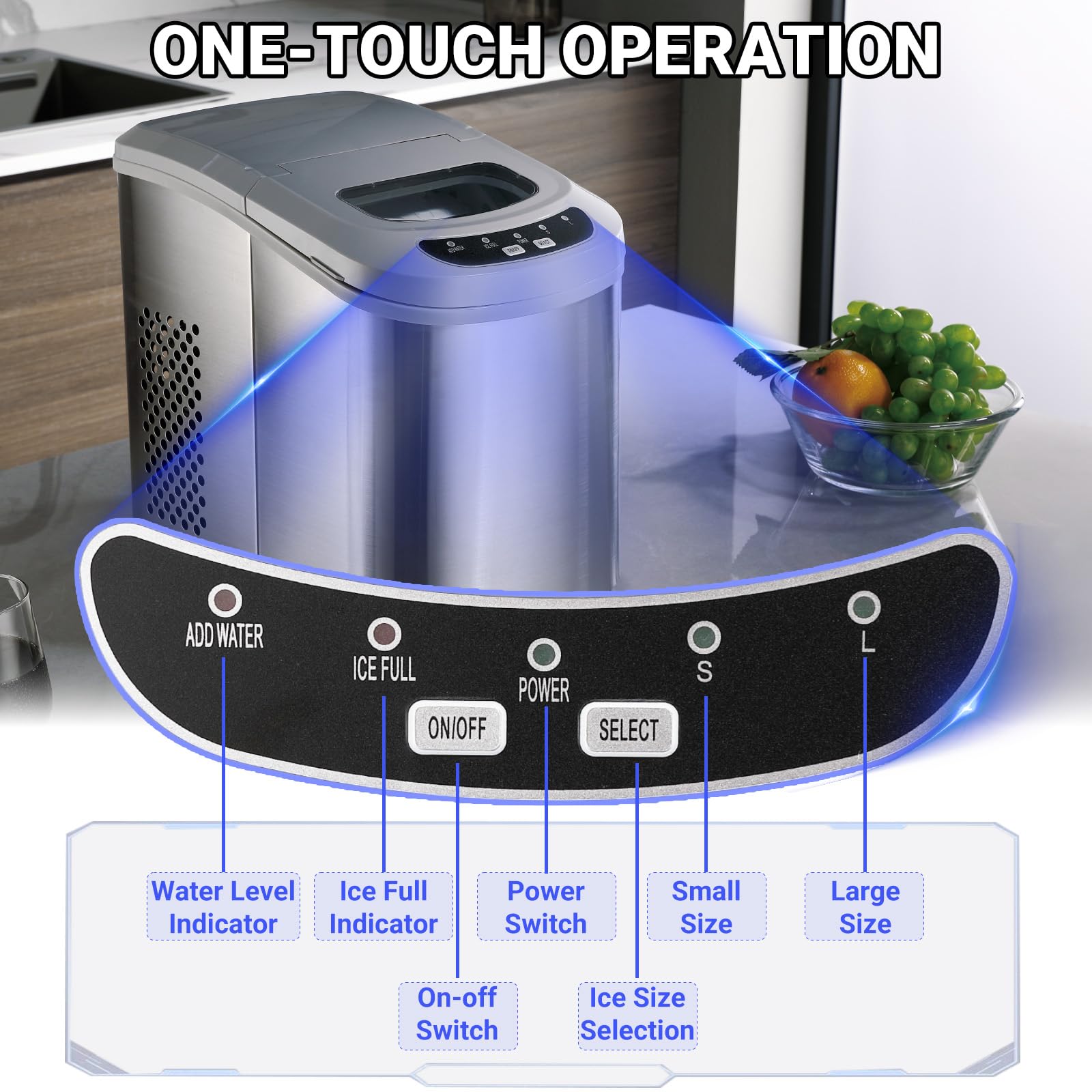 Fast Countertop Ice Maker - 9 Ice Cubes in 6 Minutes, 26Lbs/24H, Portable Ice Machine with Scoop & Basket, 2 Bullet Ice Sizes for Home, Kitchen, Bar, Camping, RV - Perfect for Parties, Drinks & Outdoor Adventures