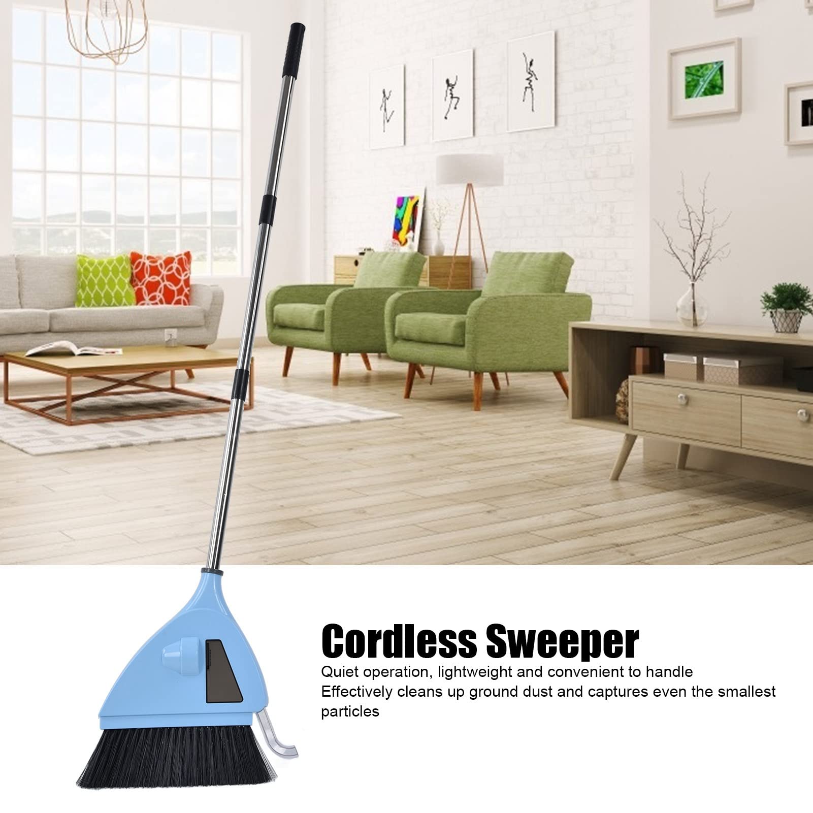 Rosvola 2-in-1 Cordless Vacuum Broom with Strong Suction | USB Rechargeable Quiet Floor Sweeper | Ideal for Hardwood, Tile & Carpet | Perfect for Bedroom, Living Room, Office & Hotel Cleaning