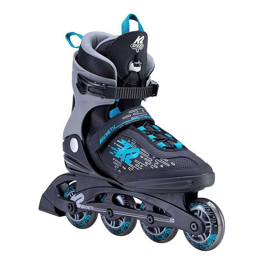 K2 Kinetic 80 Pro M Roller Skates - Black/Aqua - Size 7 US (EU 39) - 25cm - Perfect for Outdoor Skating, Fitness & Roller Derby