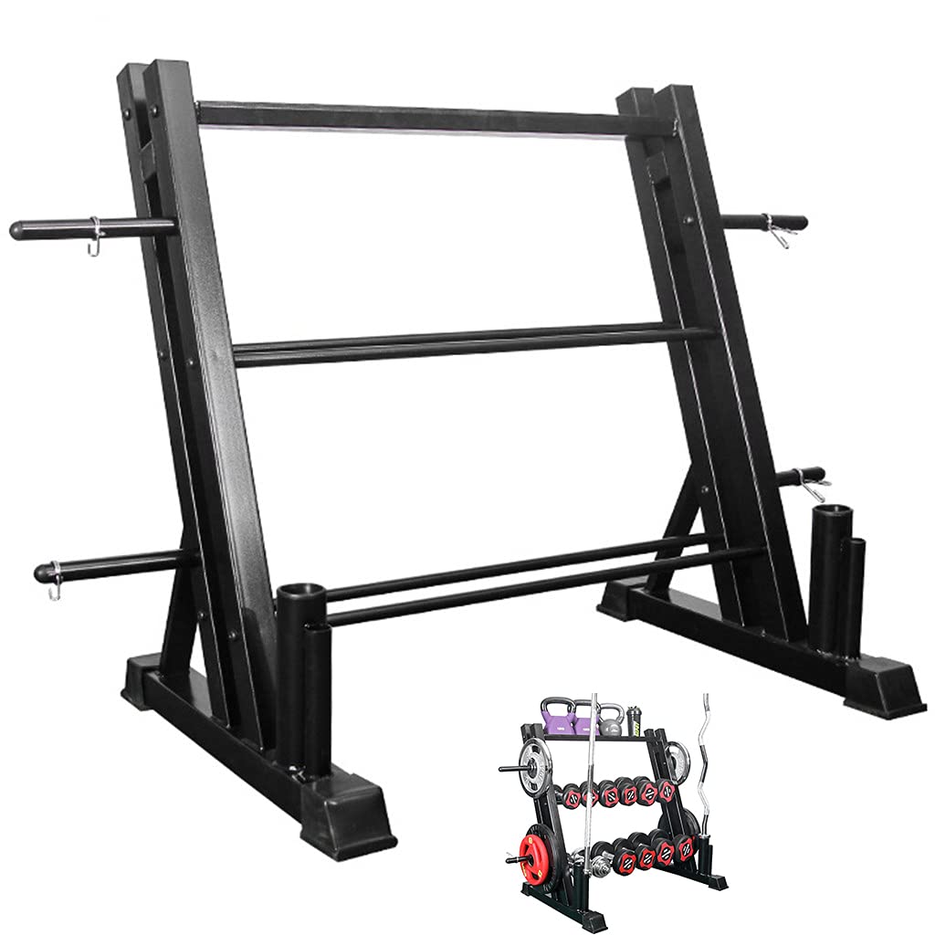 3 Tier Dumbbell Rack Stand for Home Gym - Heavy Duty 1100LB Capacity Dumbbell Storage Organizer with Dual Vertical Bars & Board Weight Shelf | Perfect for Garage Gym, Basement Workout & Fitness Room Organization