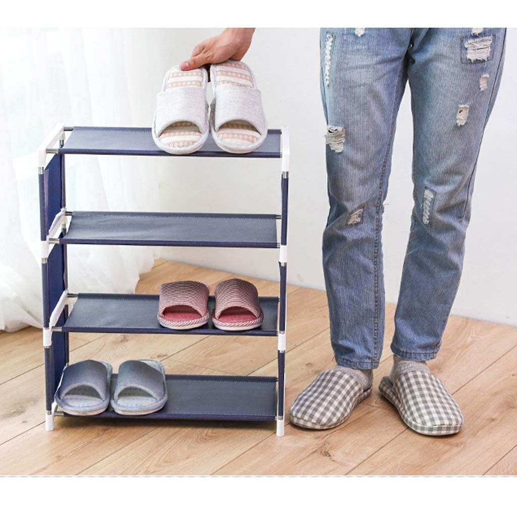 Over The Door Stackable Shoe Rack Organizer with Screw-in Leveling Feet - 4 Tier Narrow Shoe Storage Shelves for Entryway, Closet & Bedroom - Space Saving Non-Woven Fabric Shoe Tower (Coffee) - Perfect for Small Apartments, Dorm Rooms & Tight Spaces