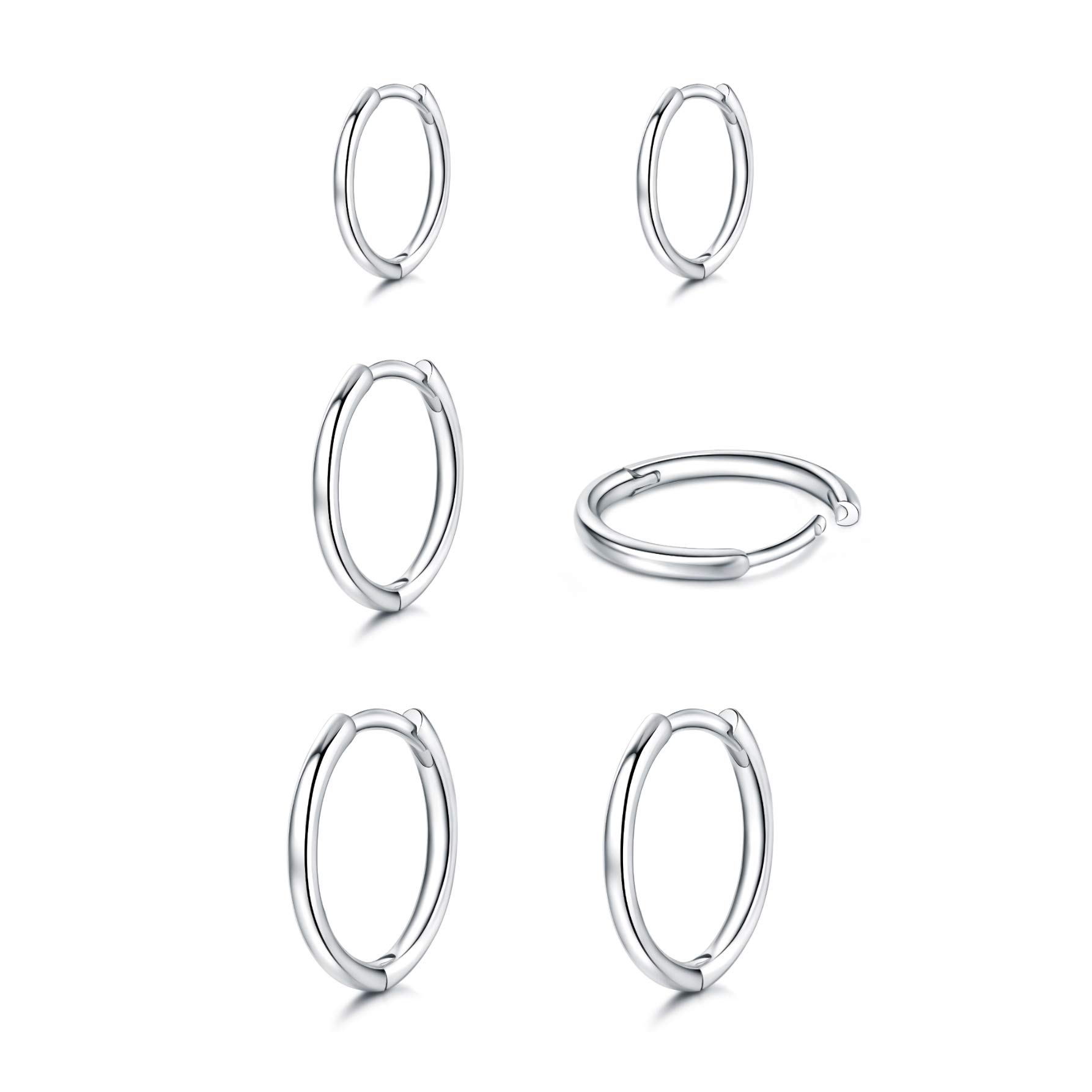 Sterling Silver Hoop Earrings for Women - 3 Pairs Hypoallergenic Small Hoop Earrings Set (6mm/7mm/8mm/9mm/10mm/12mm) | Perfect for Everyday Wear, Gift Giving, and Special Occasions