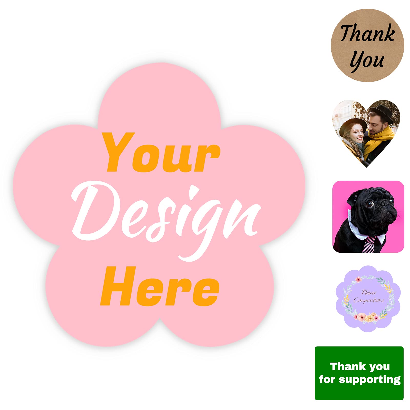 Custom Business Logo Stickers - Personalized Name & Photo Decals - Vinyl Labels for Wedding, Birthday, Party Favors (Flower Design, 2.5