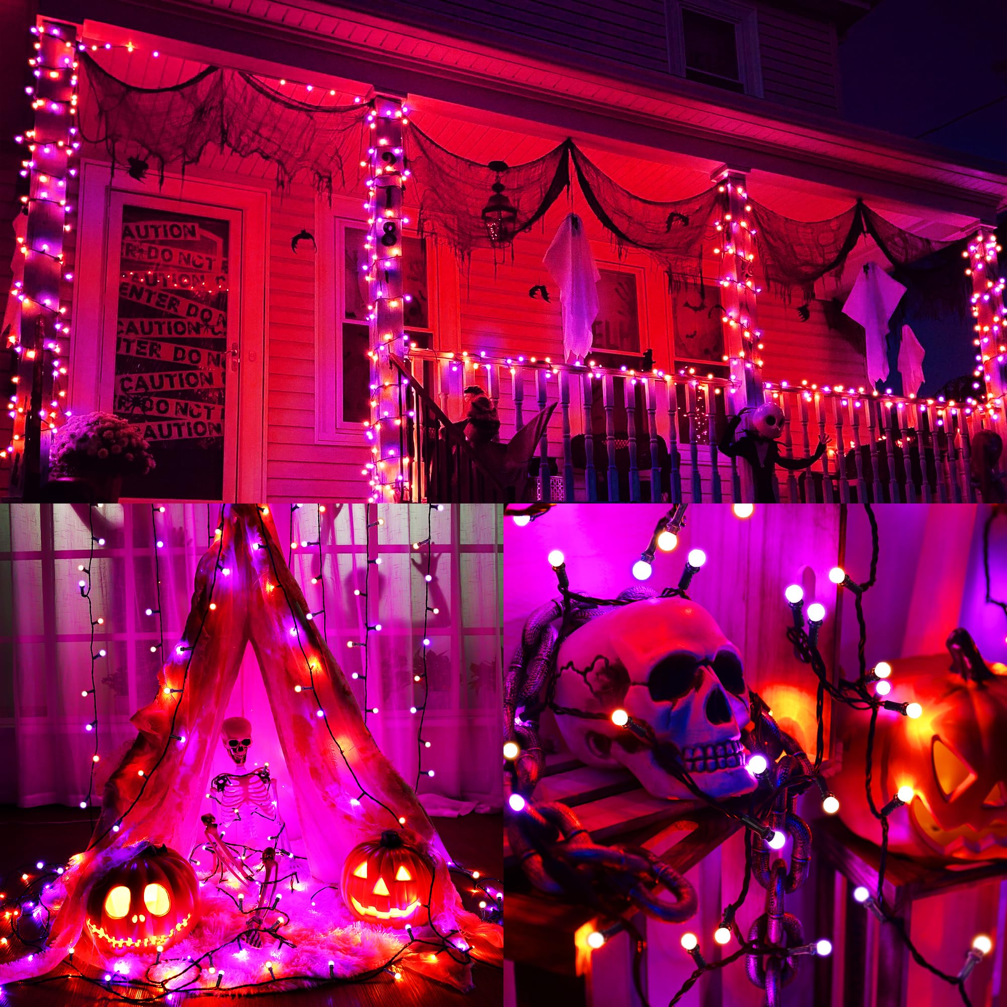 Brizled Purple & Orange Halloween LED String Lights - 66ft 200 LED Connectable Fairy Lights with 8 Lighting Modes & Timer - Waterproof Outdoor/Indoor Decor for Garden, Tree, Party, Wedding, Christmas