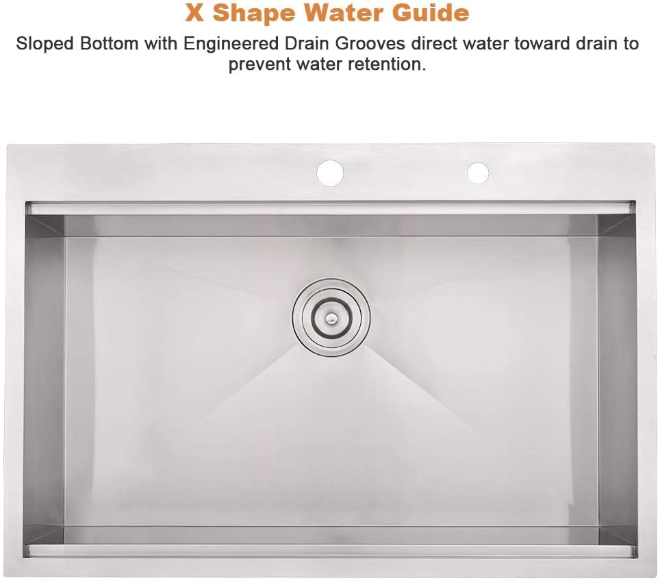 30x22 Inch Stainless Steel Drop-In Kitchen Sink Workstation - 16 Gauge Deep Single Bowl with Cutting Board | Perfect for Meal Prep, Dishwashing & Small Kitchen Spaces | Bokaiya
