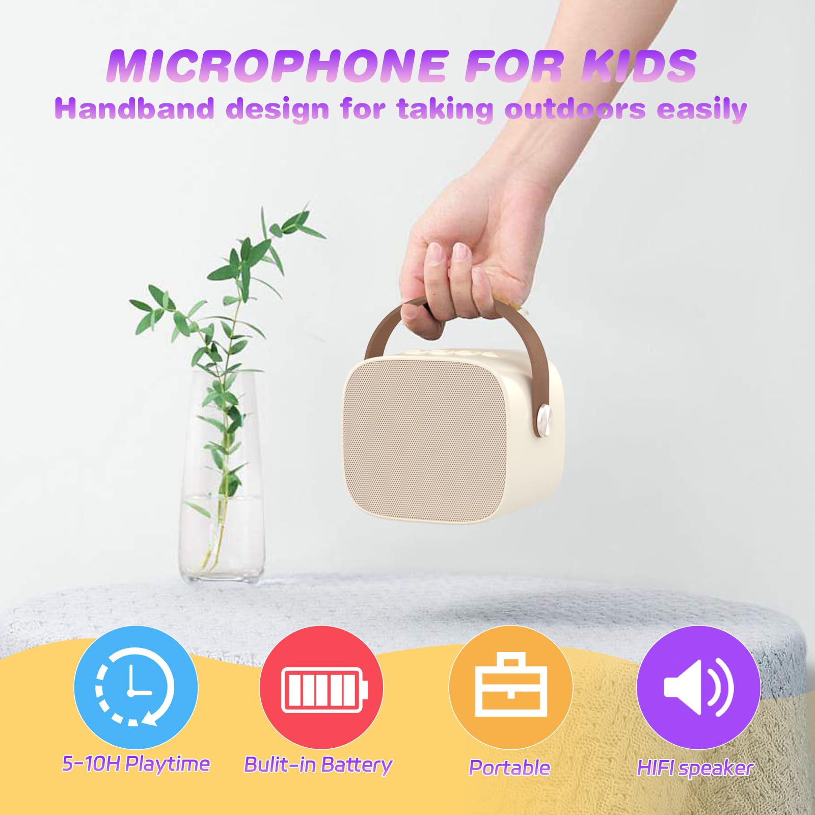 Portable Bluetooth Karaoke Machine with 2 Wireless Microphones - Mini Speaker for Kids & Adults, Fun Singing Toy for Christmas & Birthday Gifts (Ages 3-12) - Perfect for Home Parties, Travel & Family Entertainment