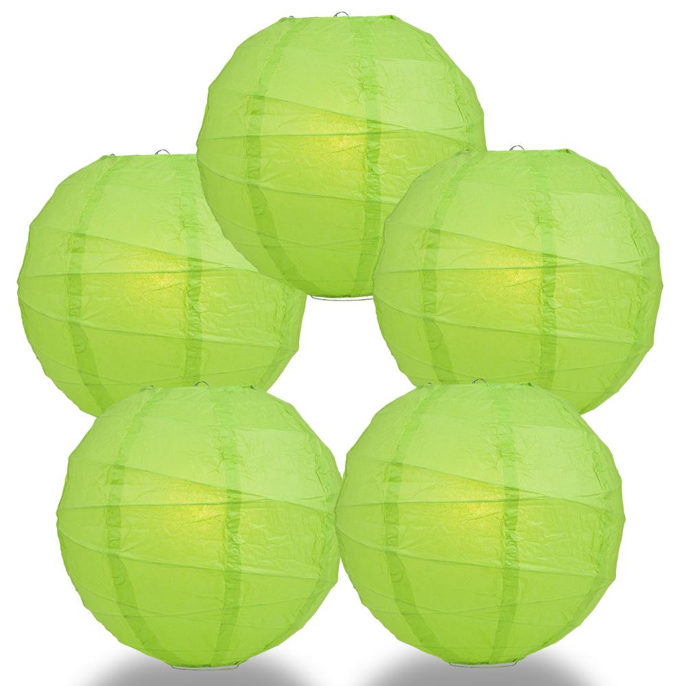 5 Pack 12 Inch Grass Green Free Style Ribbing Hanging Paper Lanterns - Perfect for Party Decorations, Weddings, and Home Festive Lighting