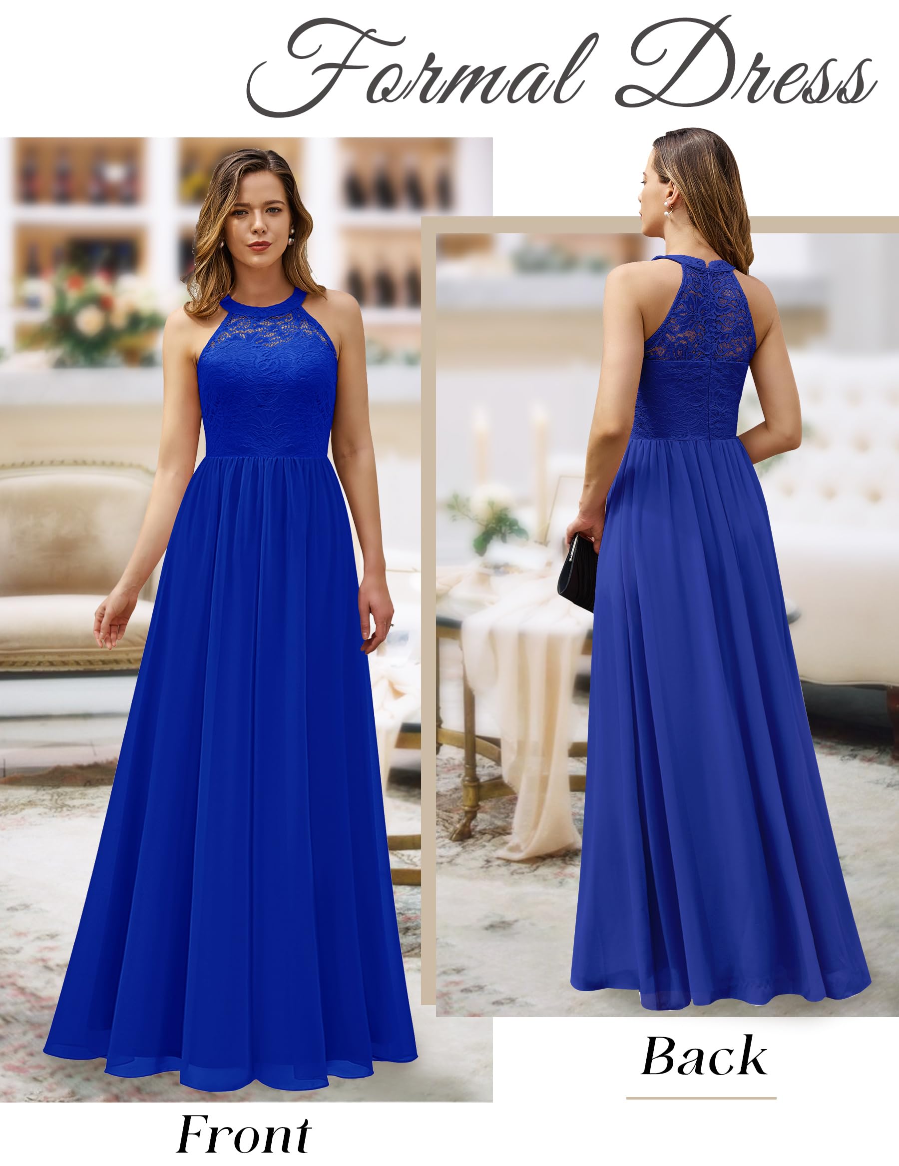 Wedtrend Women's Formal Halter Long Prom Dress - Floral Lace Bridesmaid Gown for Evening Parties, Weddings & Special Occasions